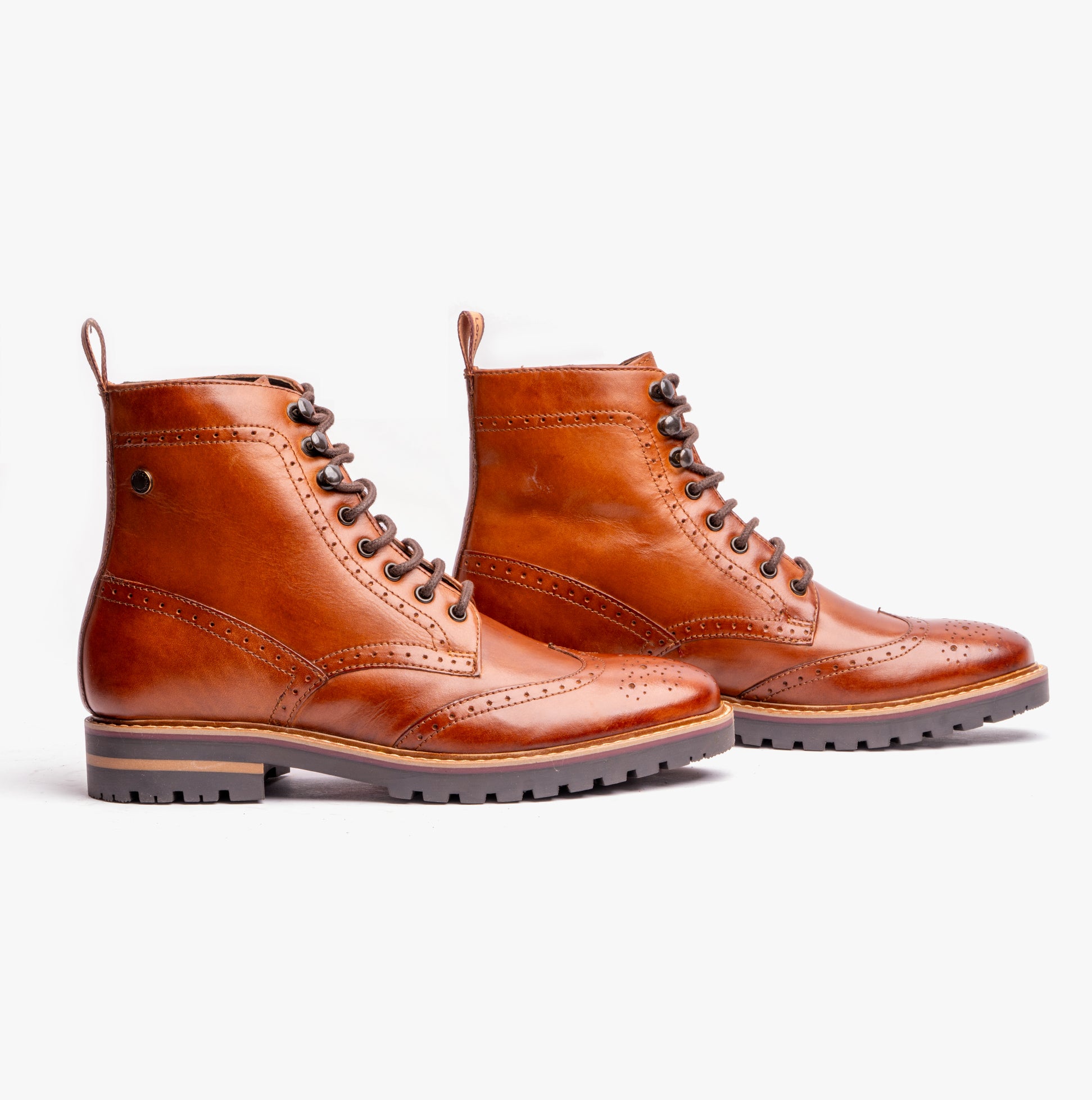 Base London GROVE WASHED Mens Boots Burnt Tan side view showing leather upper and lace-up design.