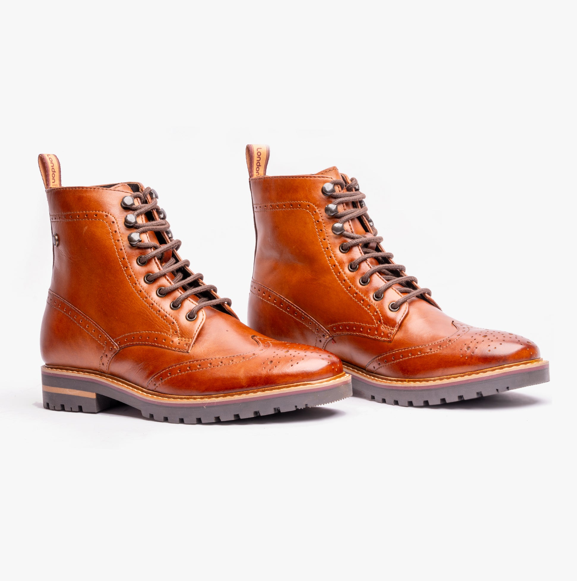 Base London GROVE WASHED Mens Boots Burnt Tan side view showing leather upper and lace-up design