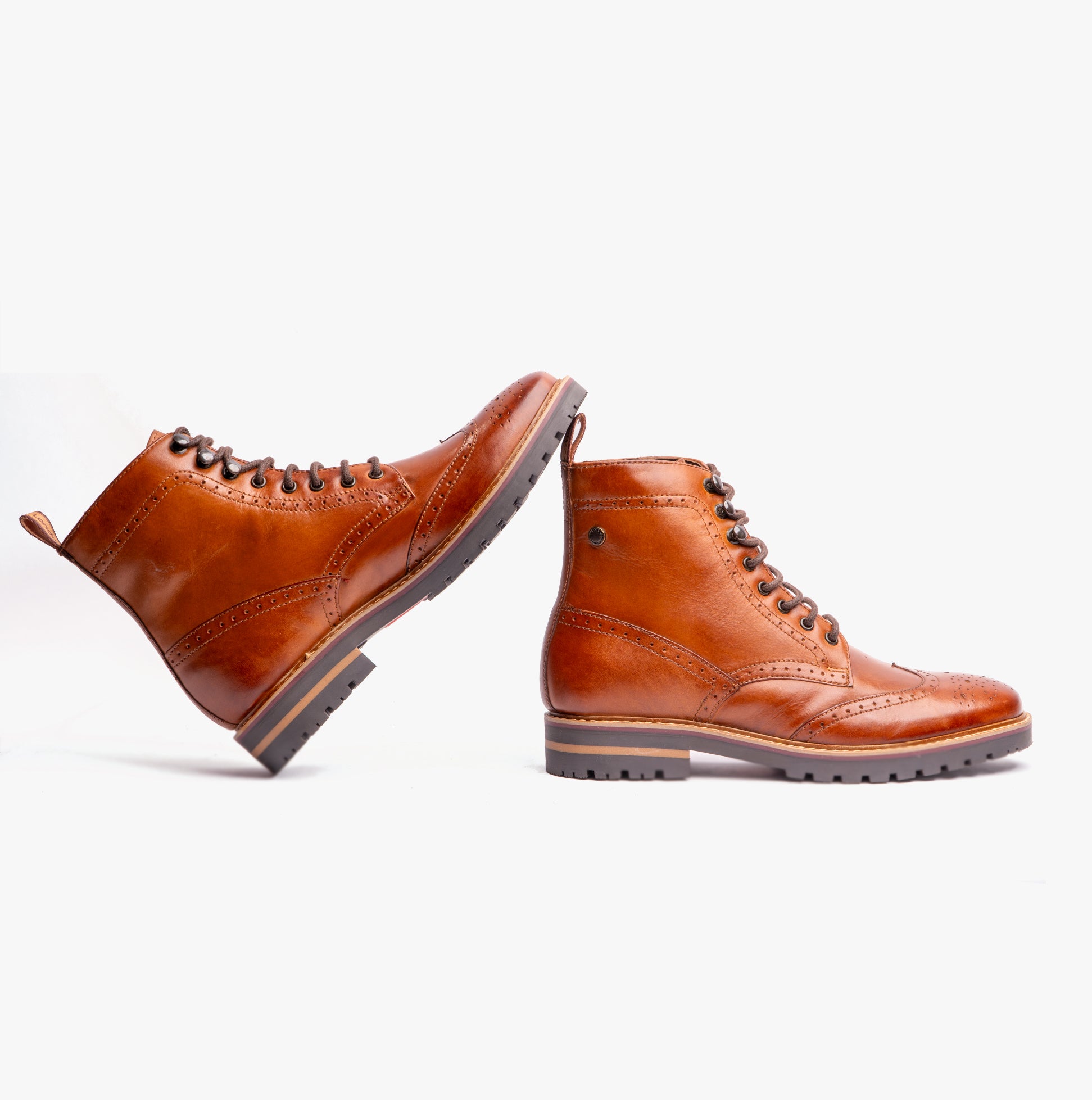 Base London GROVE WASHED Mens Boots Burnt Tan side and front view showing lace-up design and leather texture.