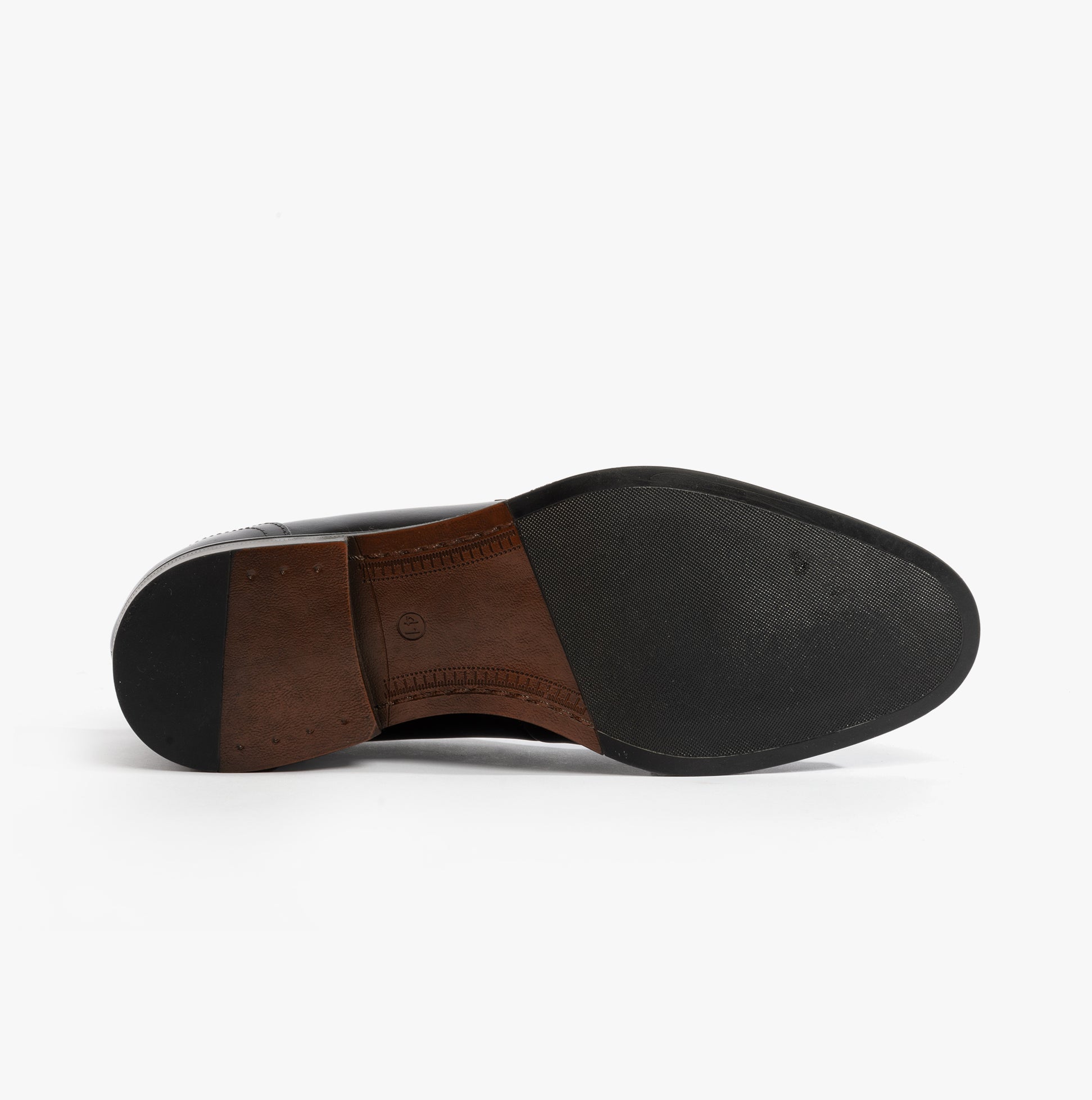 Base London KENNEDY Mens Shoes Black bottom view showcasing rubber sole and leather detailing.