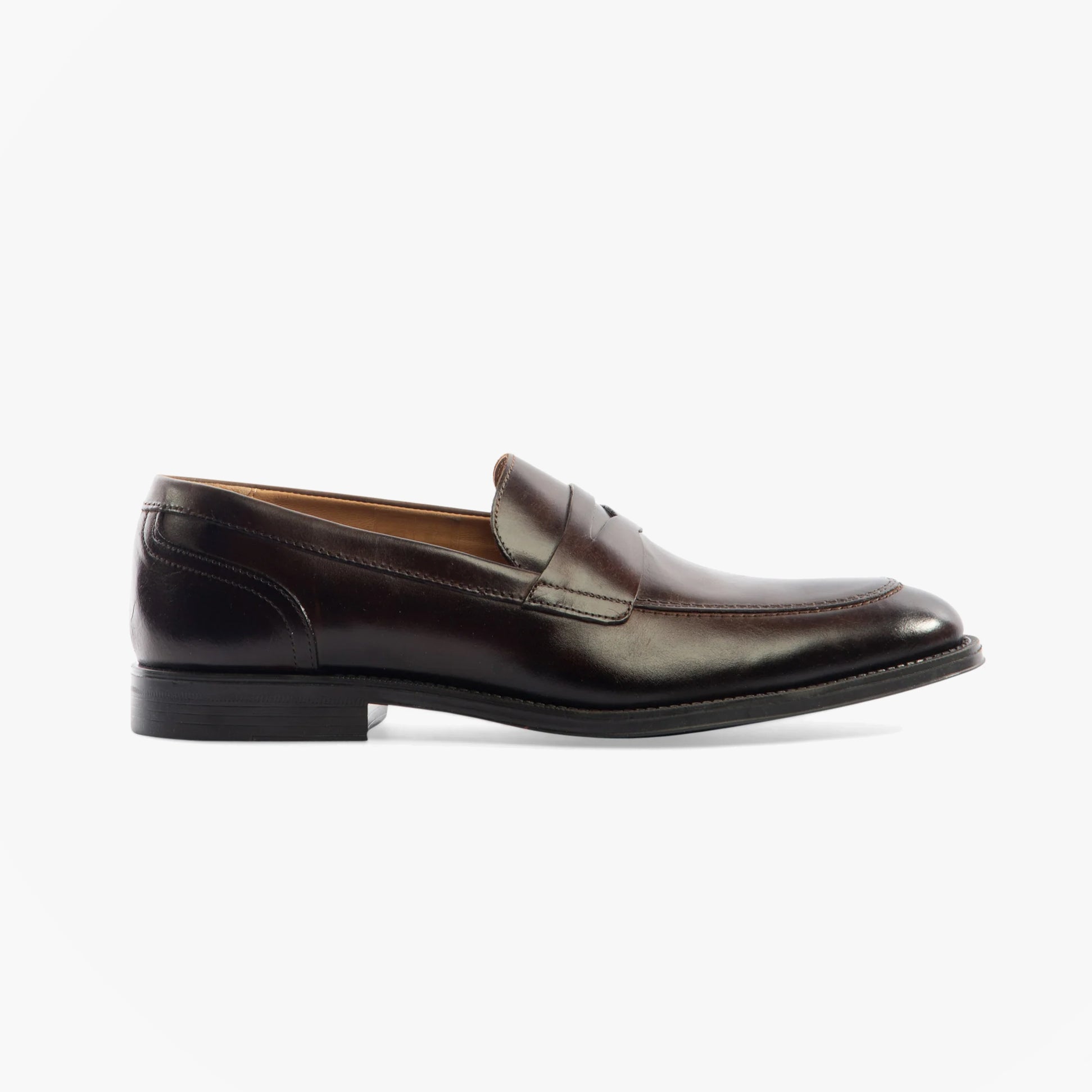 Base London KENNEDY Mens Shoes Dark Brown side view showing leather loafer style with almond toe and slip-on closure.