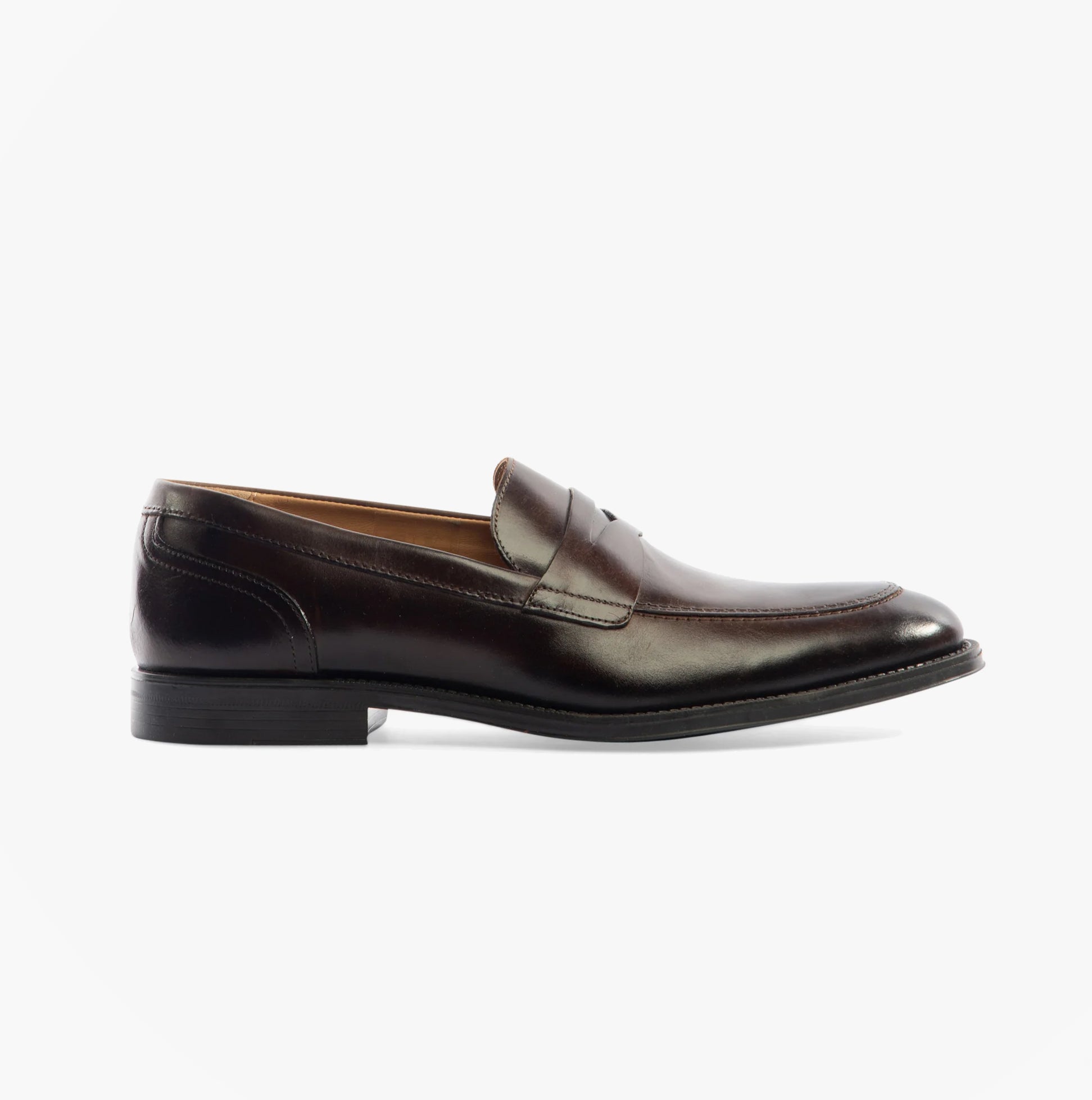 Base London KENNEDY Mens Shoes Dark Brown side view showing leather loafer style with almond toe and slip-on closure.