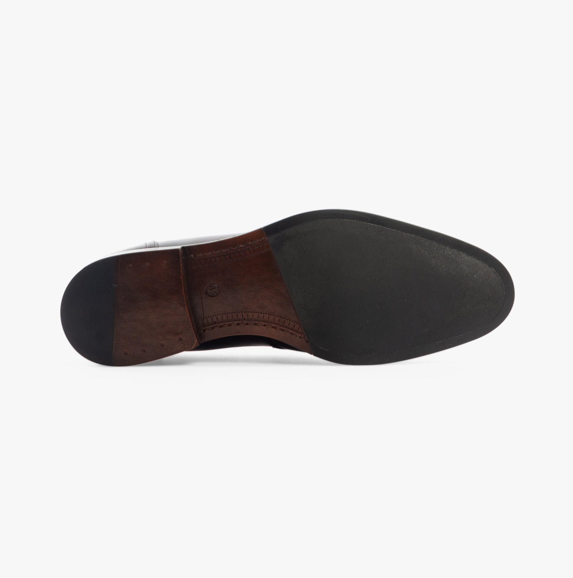 Base London KENNEDY Mens Shoes Dark Brown sole view, highlighting rubber and leather materials.
