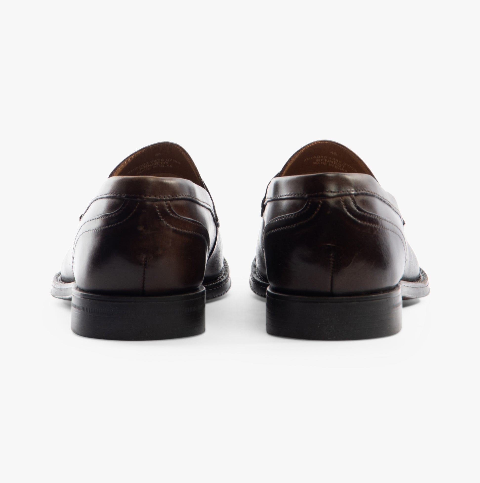 Base London KENNEDY Mens Shoes Dark Brown back view of leather loafer shoes