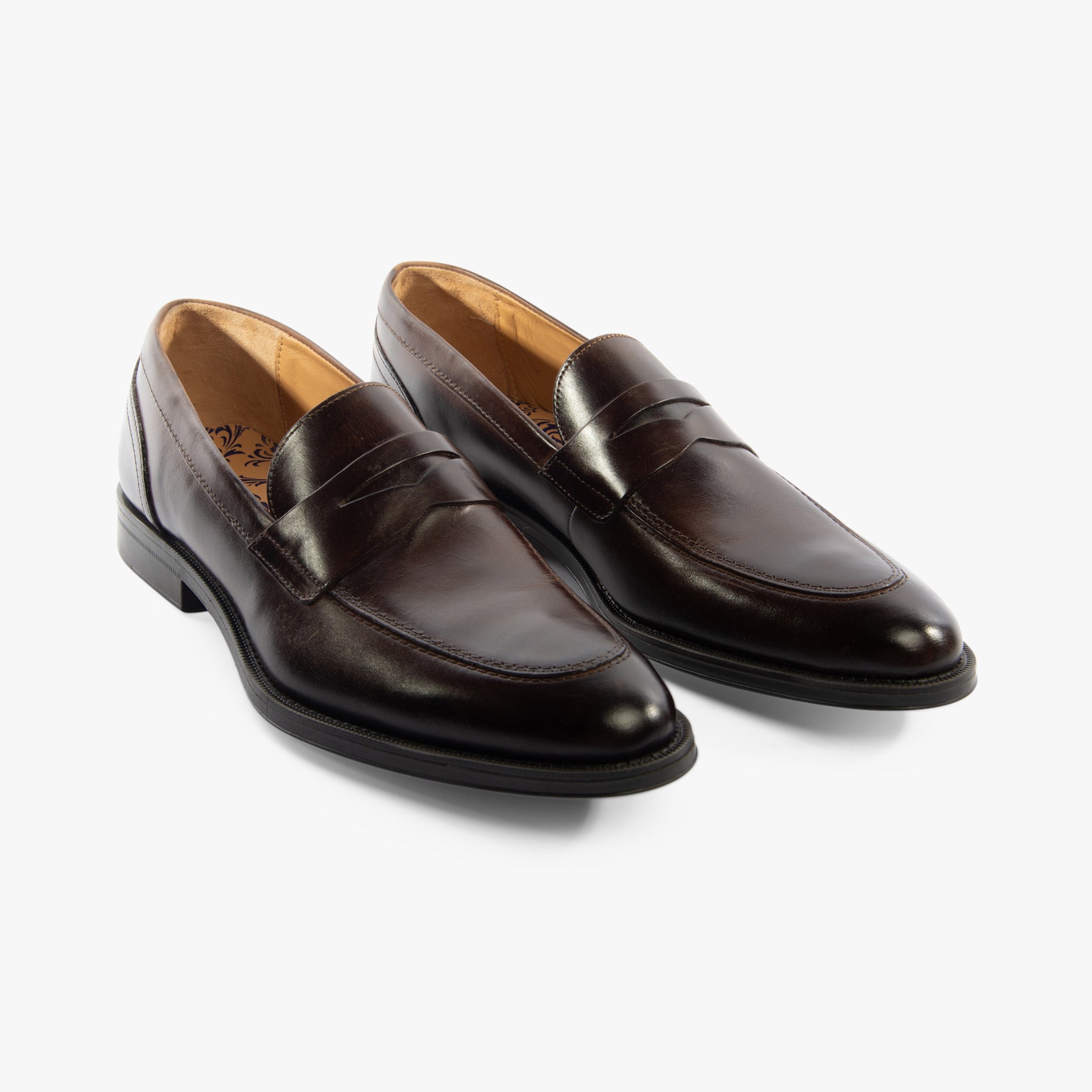 Base London KENNEDY Mens Shoes Dark Brown, front view of leather loafers with almond toe and slip-on design.
