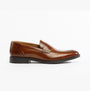 Base London KENNEDY Mens Shoes Burnt Tan side view of leather loafers with almond toe and low top design.