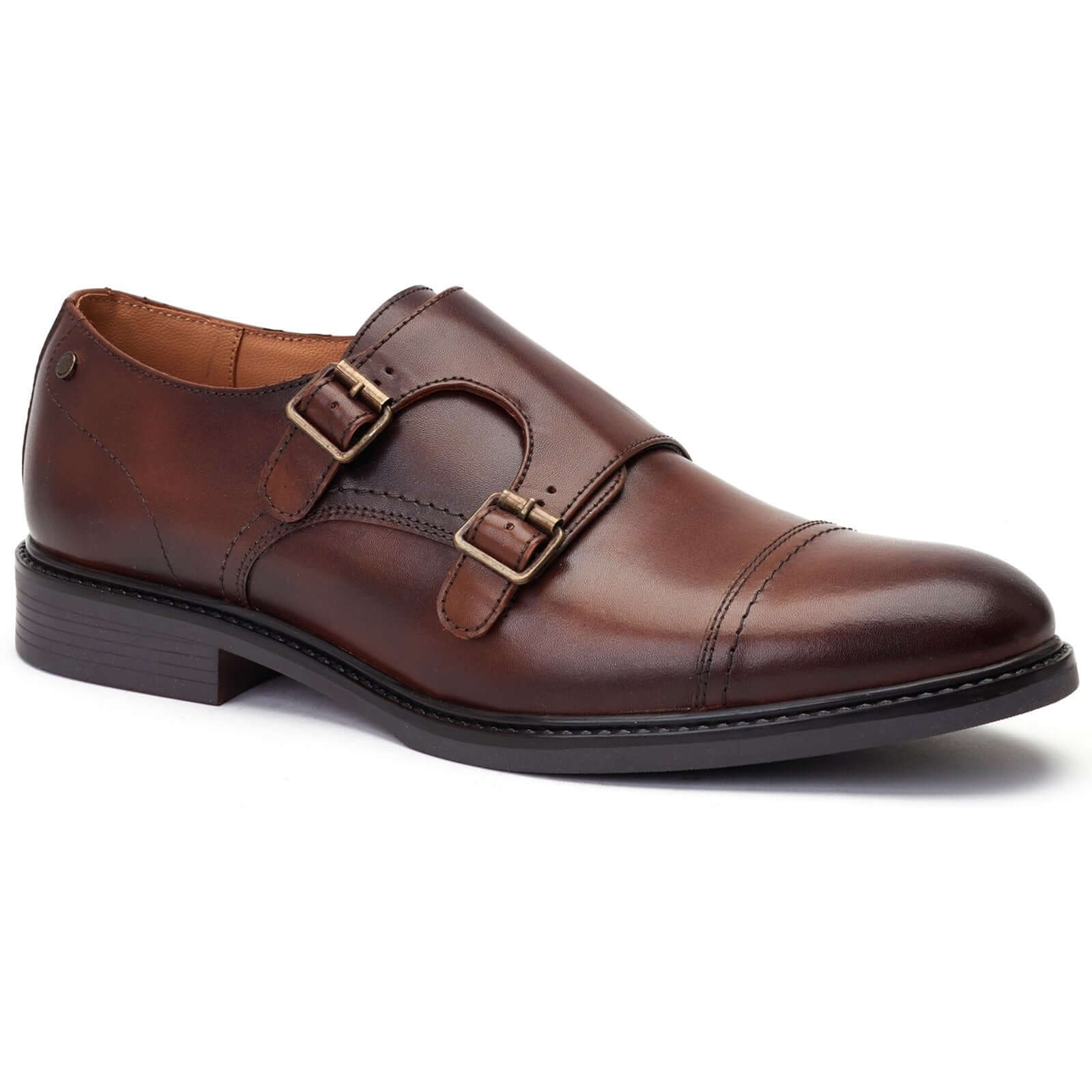 Base London DIABLO Mens Shoes Brown side view with buckle closure and almond toe, crafted in suede and leather.