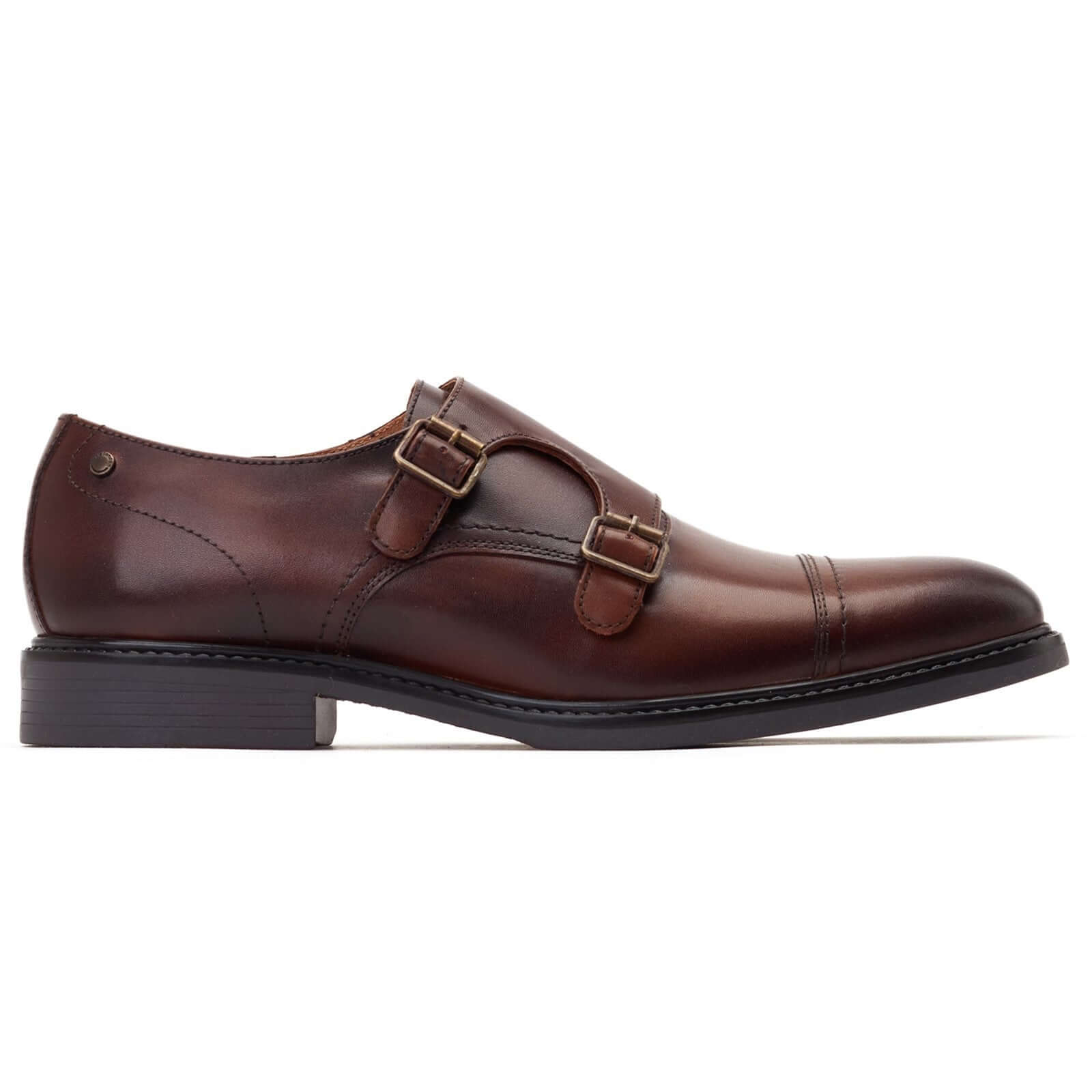 Base London DIABLO Mens Shoes Brown side view featuring suede and leather, buckle closure, almond toe shape.