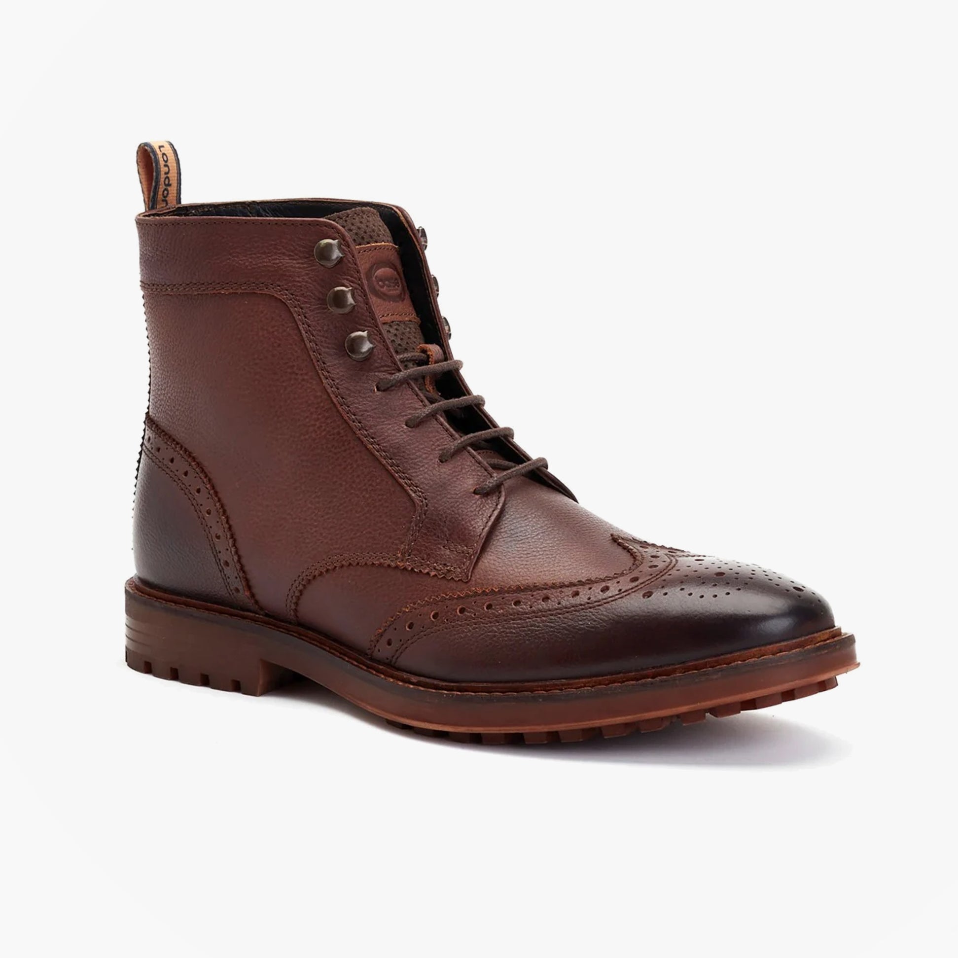 Base London HEMLOCK Mens Boots Brown side view showing lace-up design and leather upper.