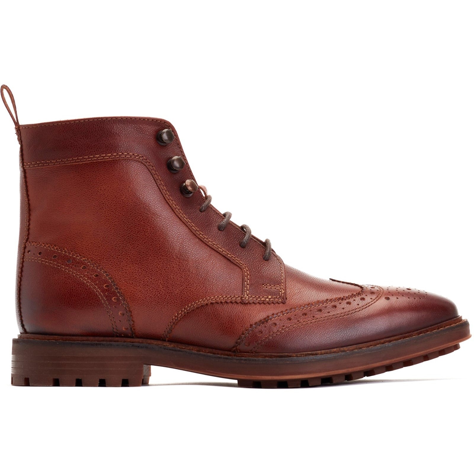 Base London HEMLOCK Mens Boots Tan side view showing lace-up design, leather upper, and block heel.