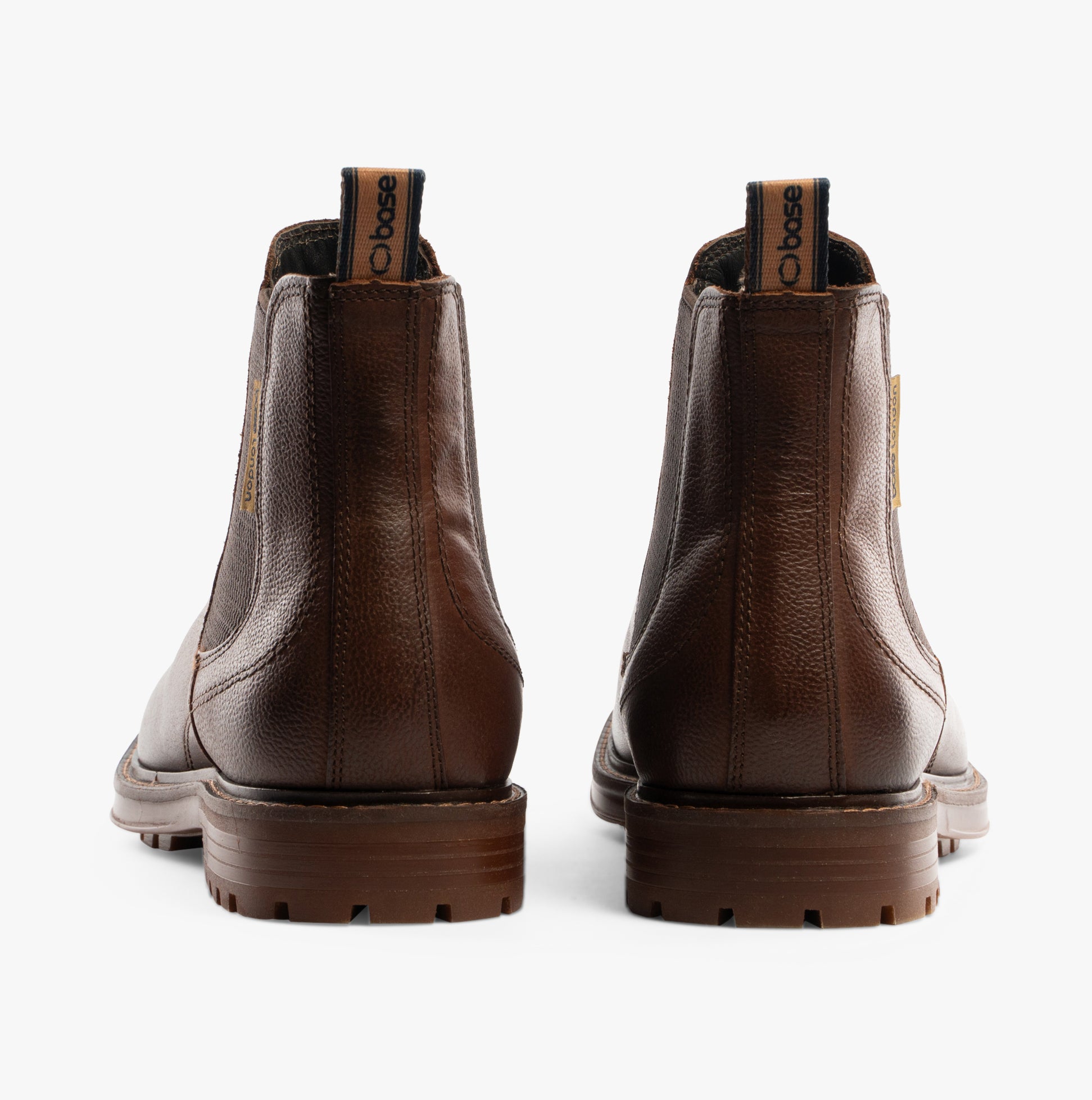 Base London DOUGLAS Mens Boots Brown rear view showcasing leather construction and block heel.
