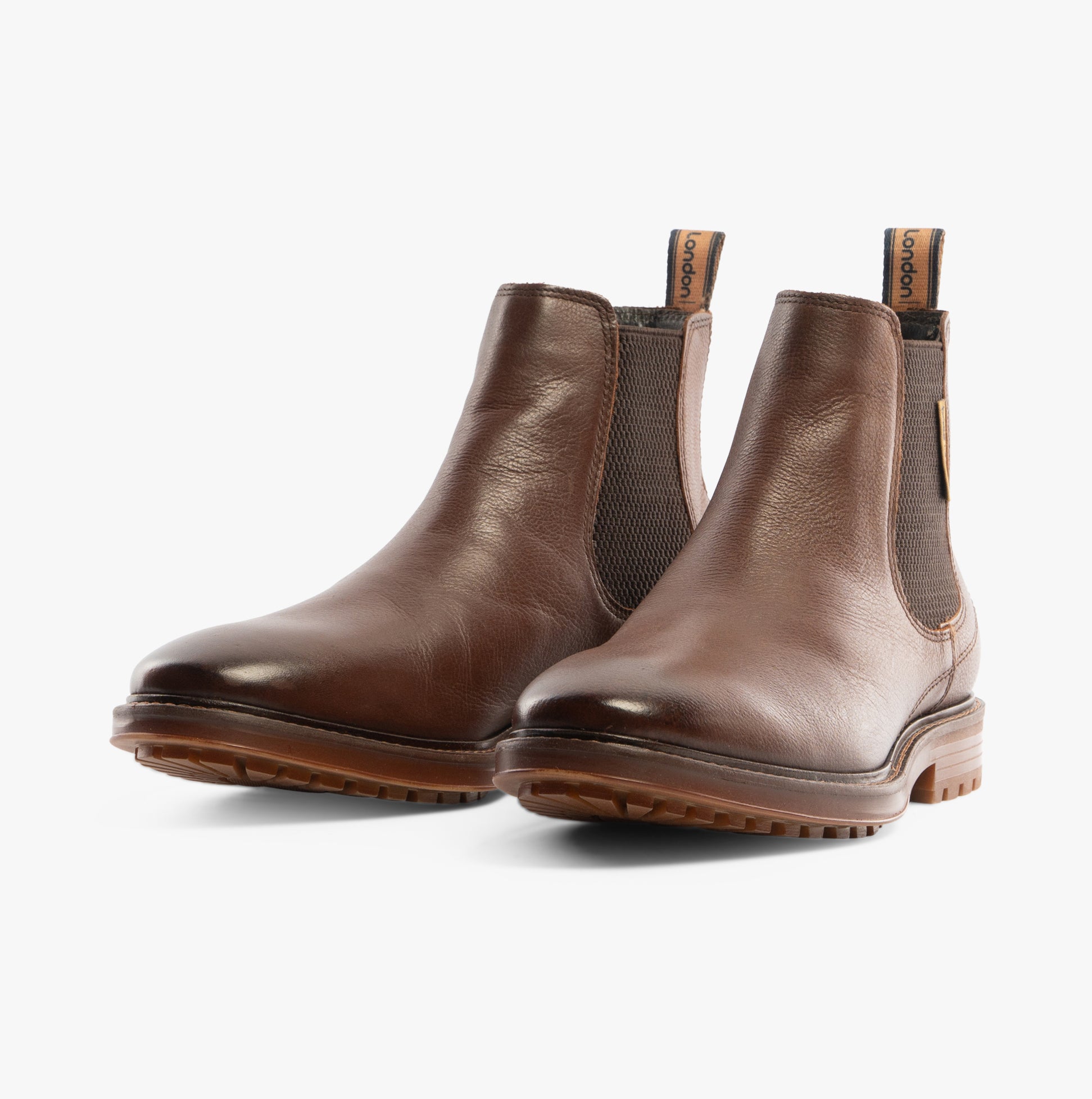Base London DOUGLAS Mens Boots Brown side view showing leather upper and block heel.