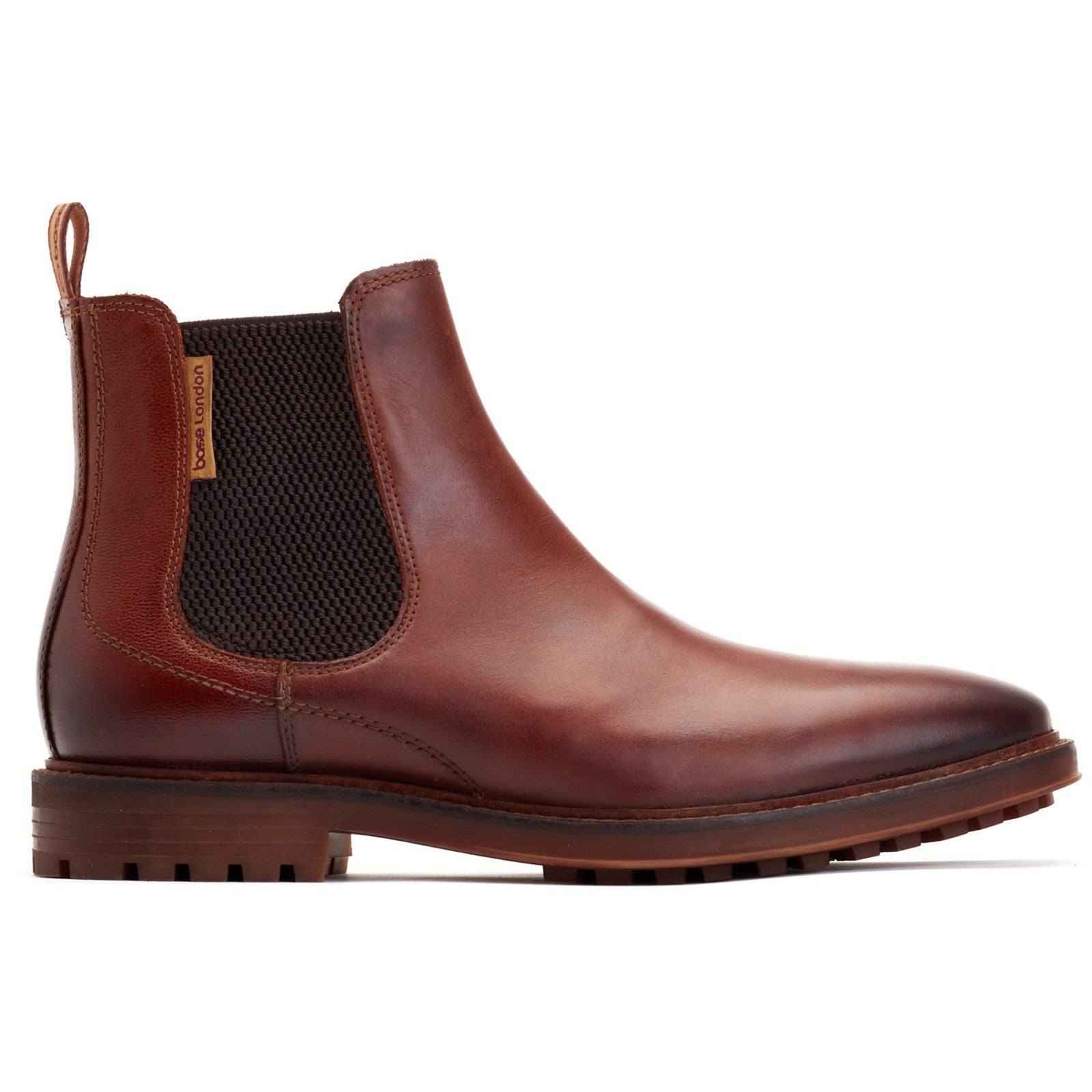 Base London DOUGLAS Mens Boots Tan side view showcasing leather upper and block heel.