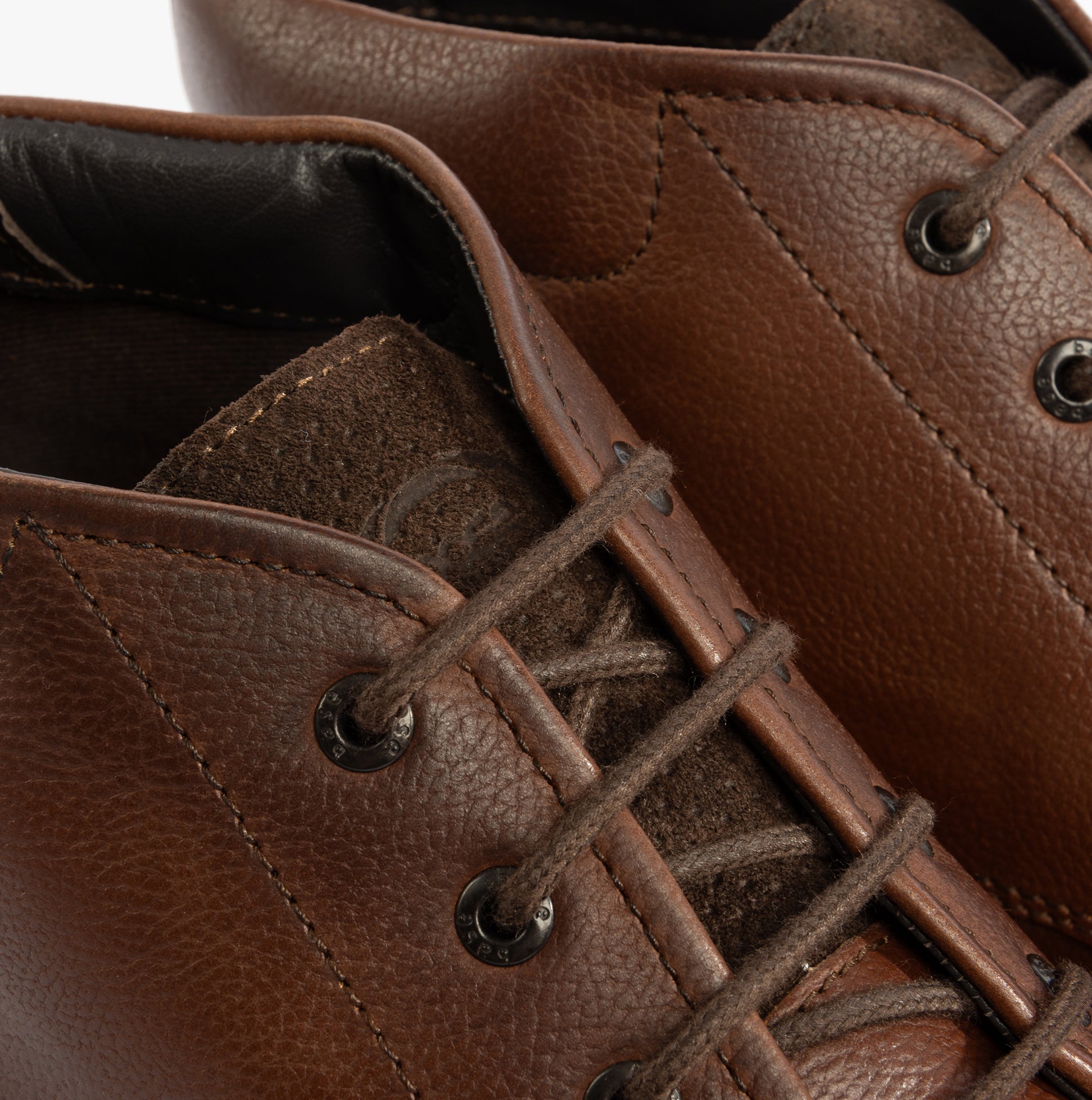 Base London CANMORE Mens Boots Brown close-up detail view highlighting the lace-up design and leather texture.