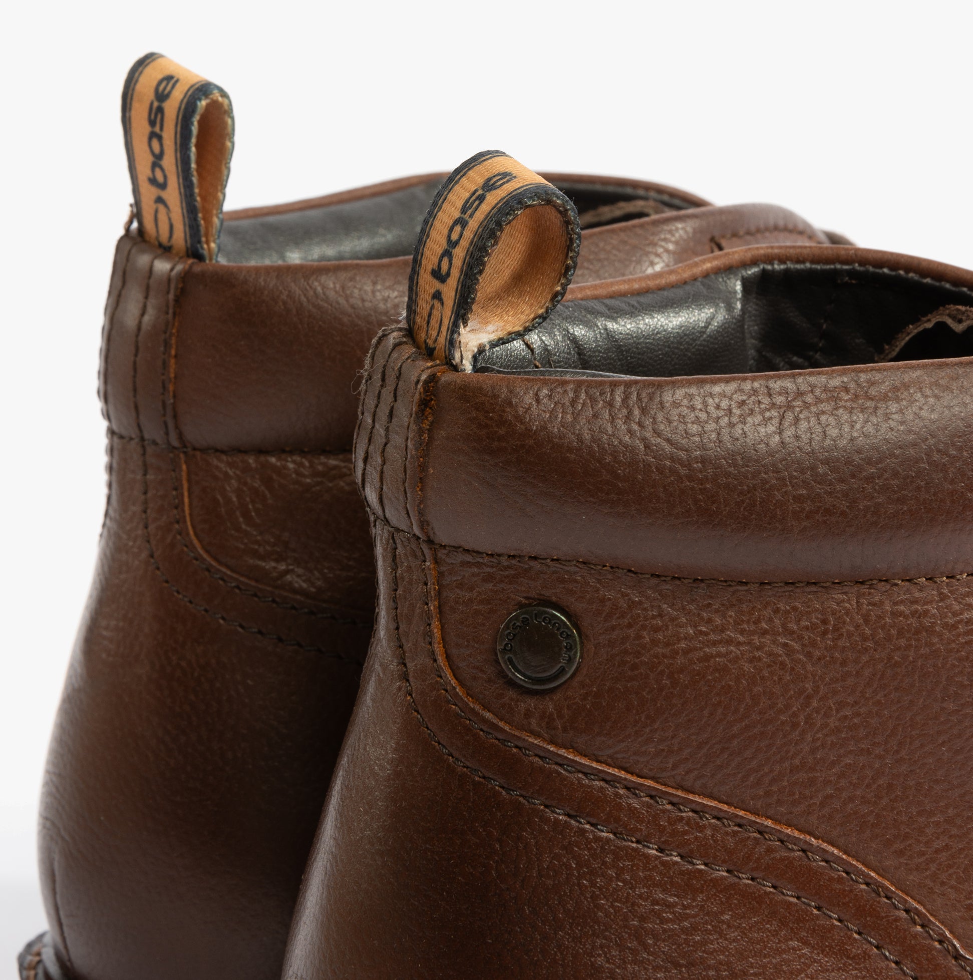 Base London CANMORE Mens Boots Brown detail view showing leather upper and brand tag
