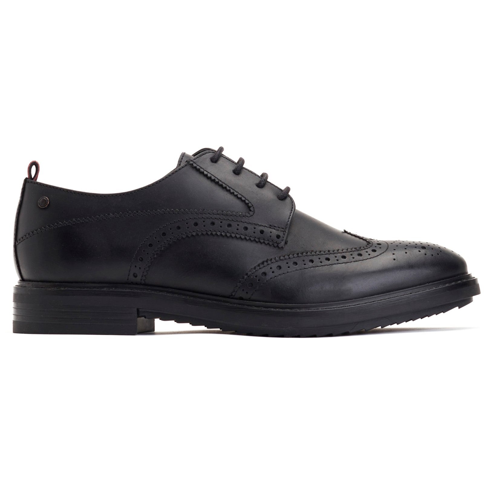Base London NASHVILLE Mens Shoes Black side view showing Derby style leather shoes with lace-up closure and rubber sole.