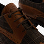 Base London NASHVILLE Mens Shoes Tan/Check detail view of leather upper with check pattern and lace-up design.