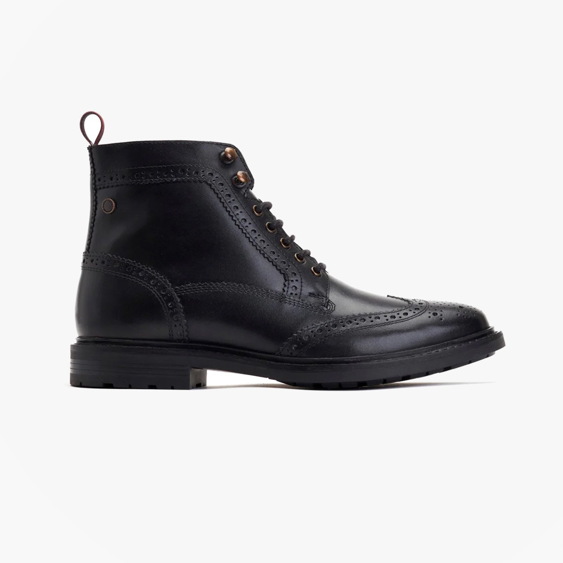 Base London DEALER Mens Boots Black side view showing leather upper, lace-up closure and block heel design.