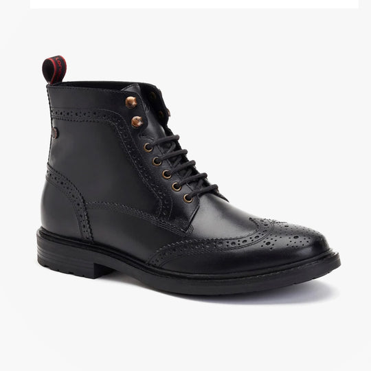 Base London DEALER Mens Boots Black side view showing lace-up closure and detailed leather upper.