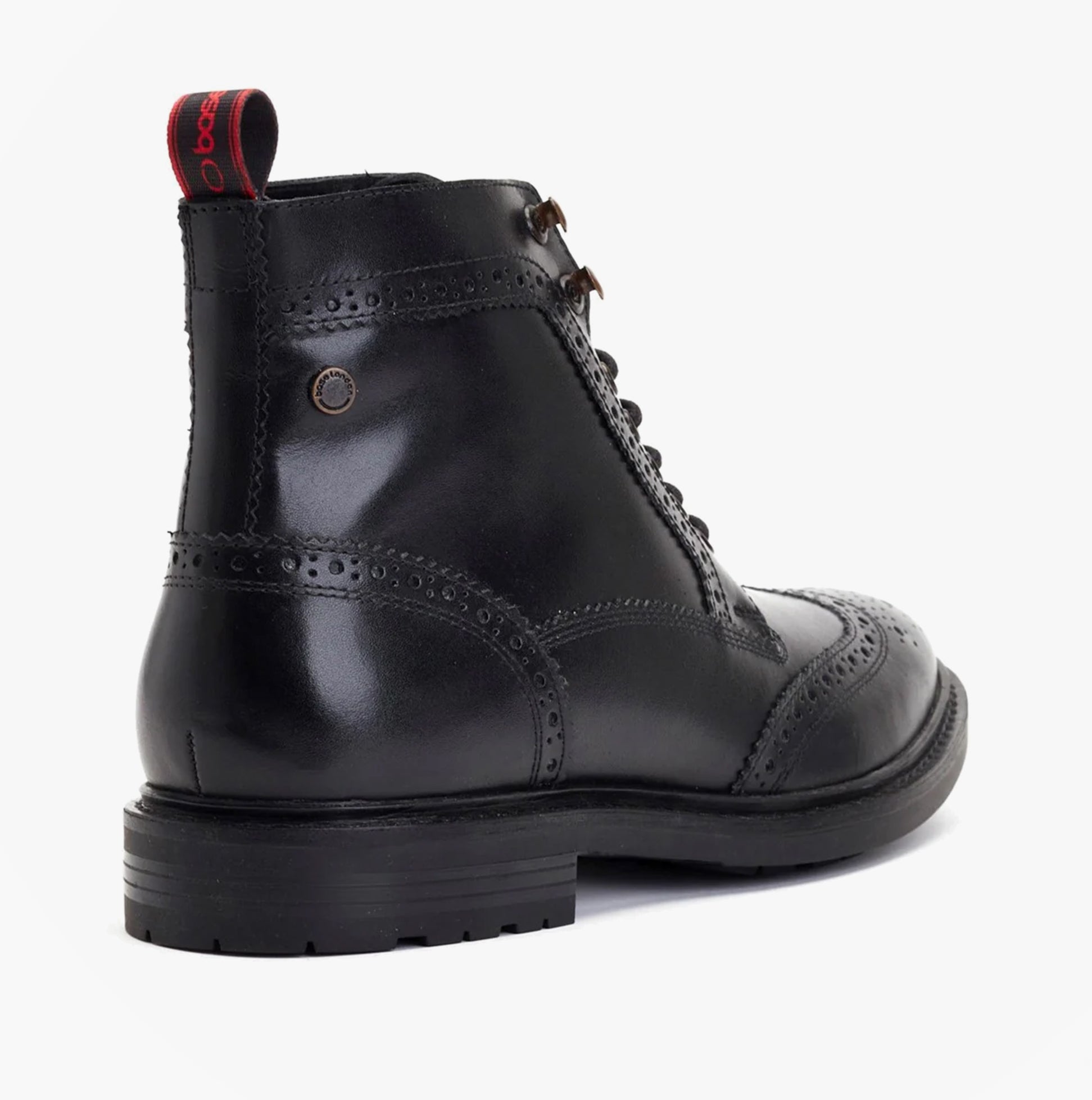 Base London DEALER Mens Boots Black side view showing leather upper, lace-up closure, and block heel design.