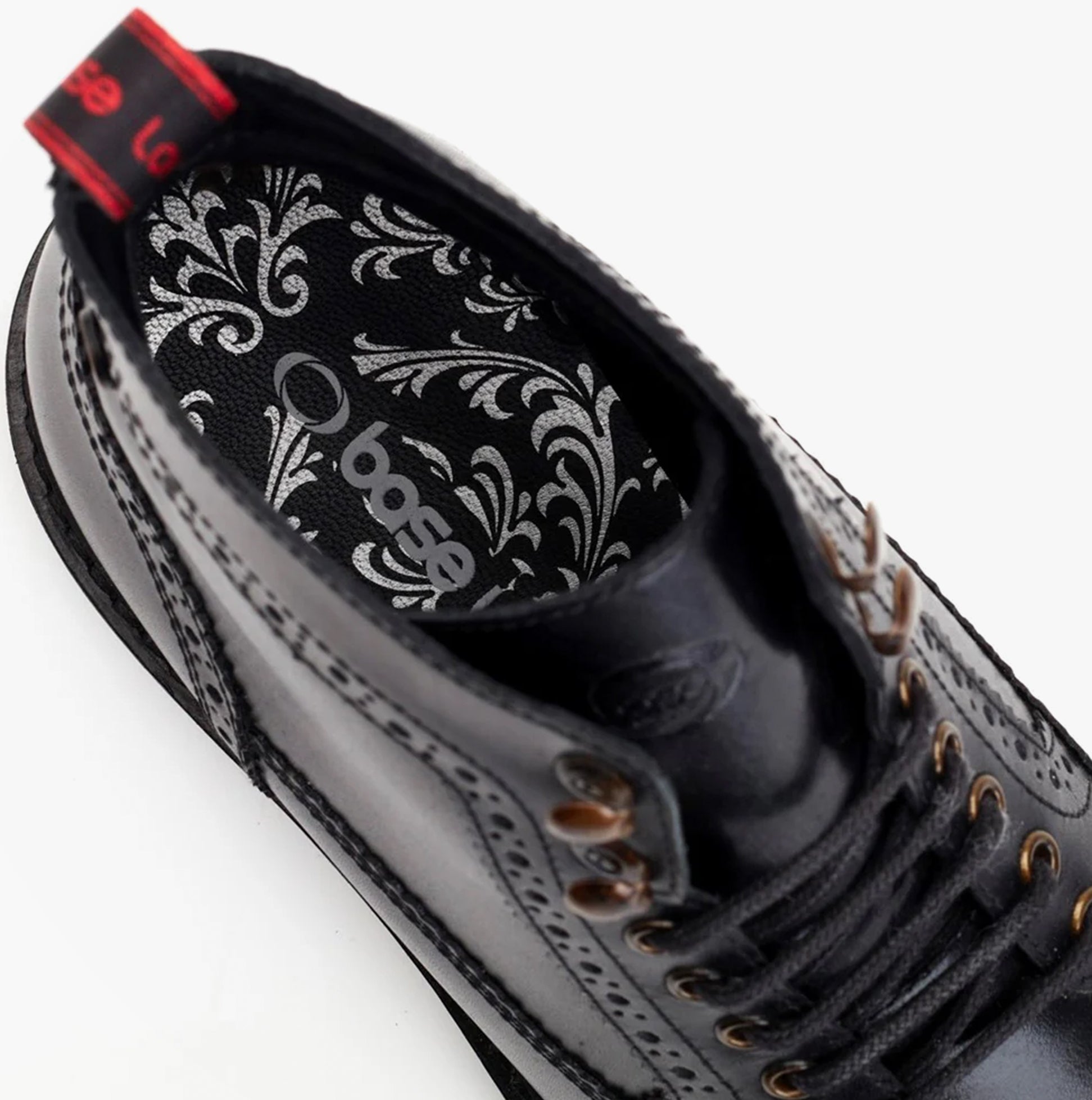 Base London DEALER Mens Boots Black detail view showing interior lining and lace-up design