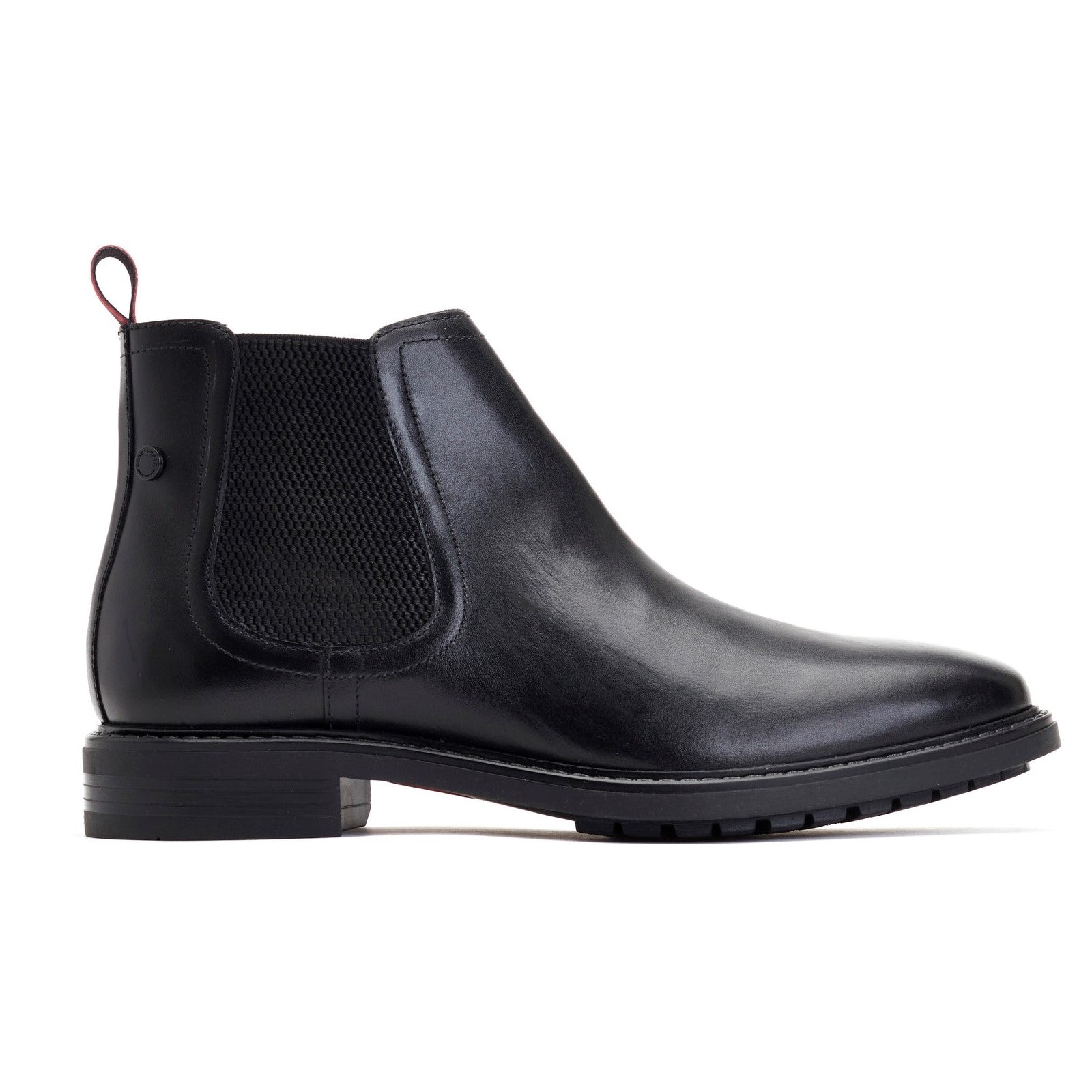 Base London RANGER Mens Boots Black side view showing sleek leather upper and block heel.