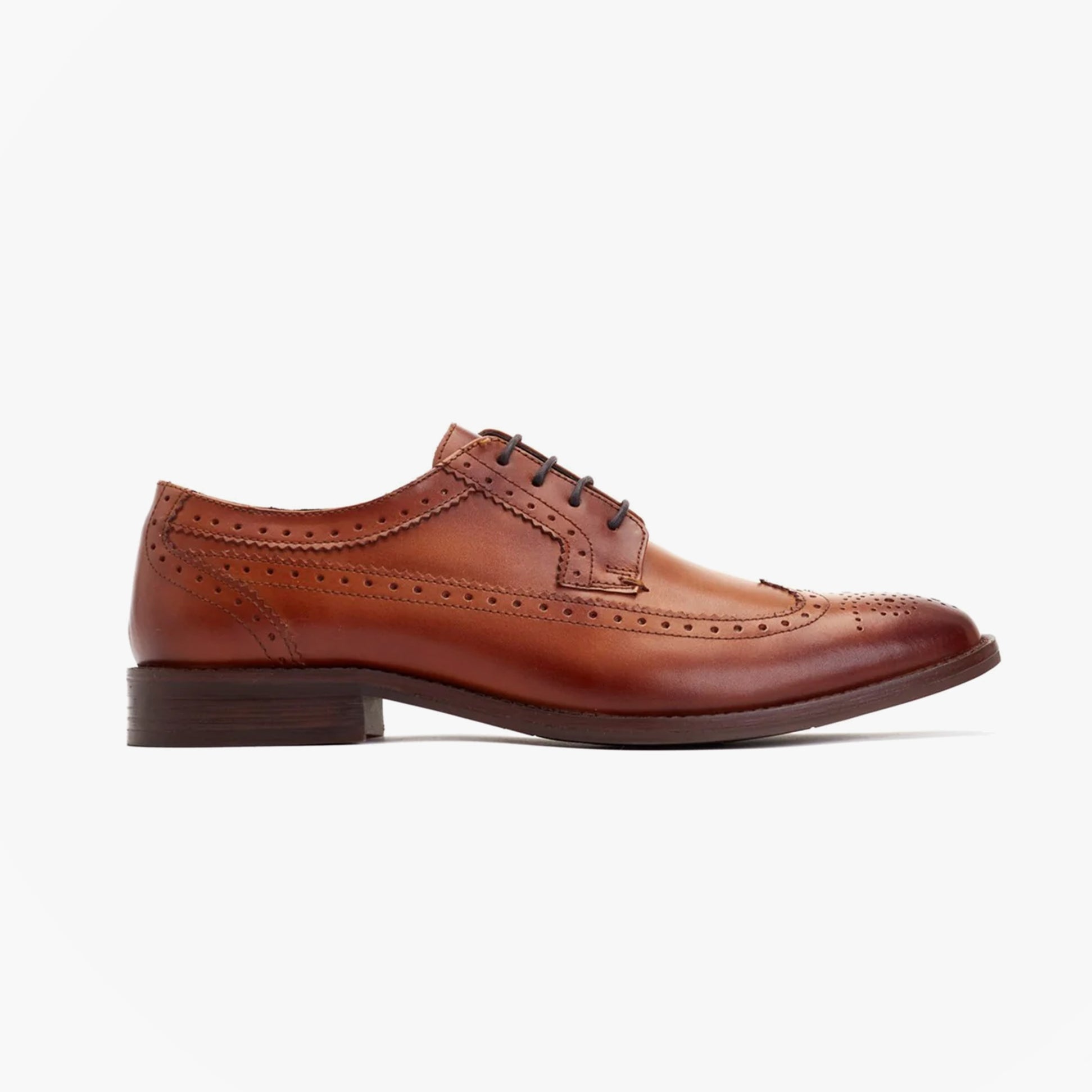 Base London TWAIN Mens Shoes Tan side view showcasing Derby style leather shoe with lace-up closure.