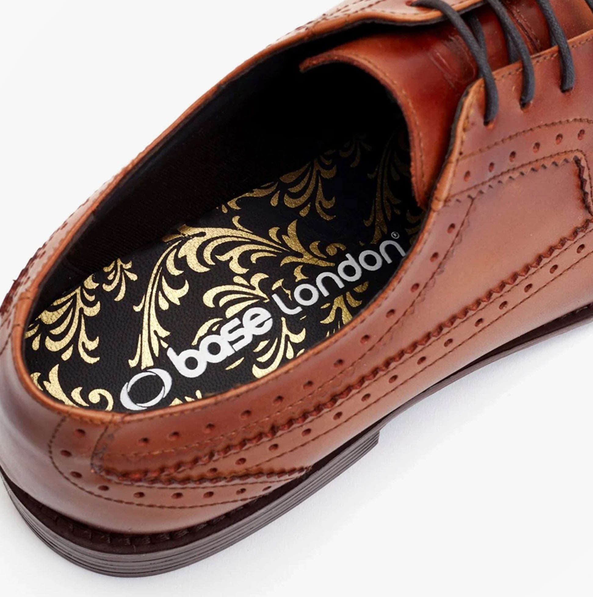 Base London TWAIN Mens Shoes Tan detail view showing interior design and logo insole.
