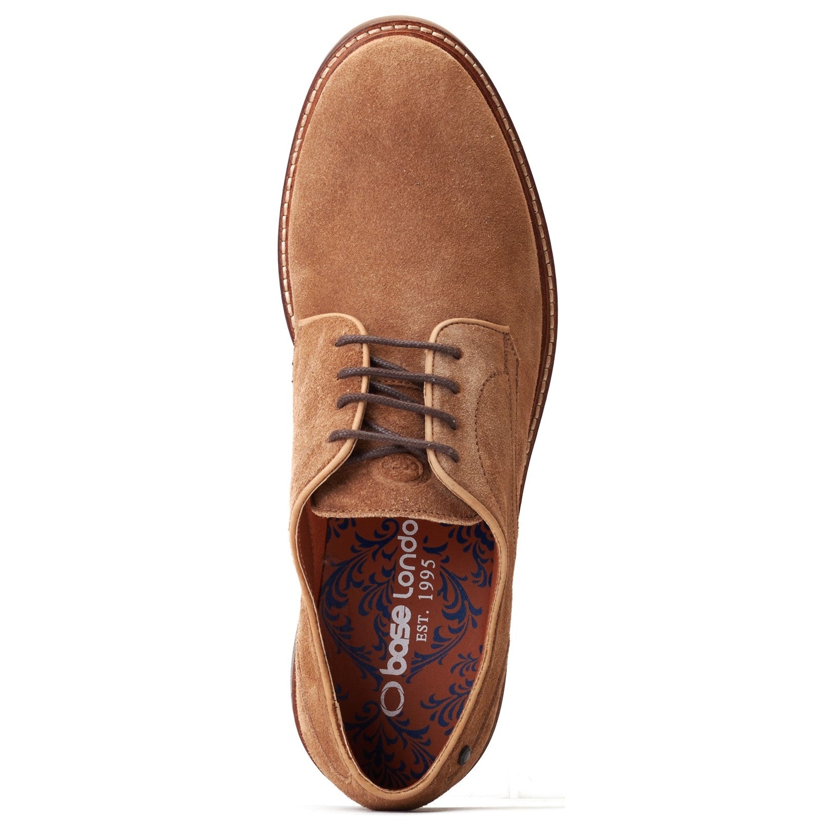 Base London MAWLEY Mens Shoes Camel top view showing suede upper and lace-up detail.