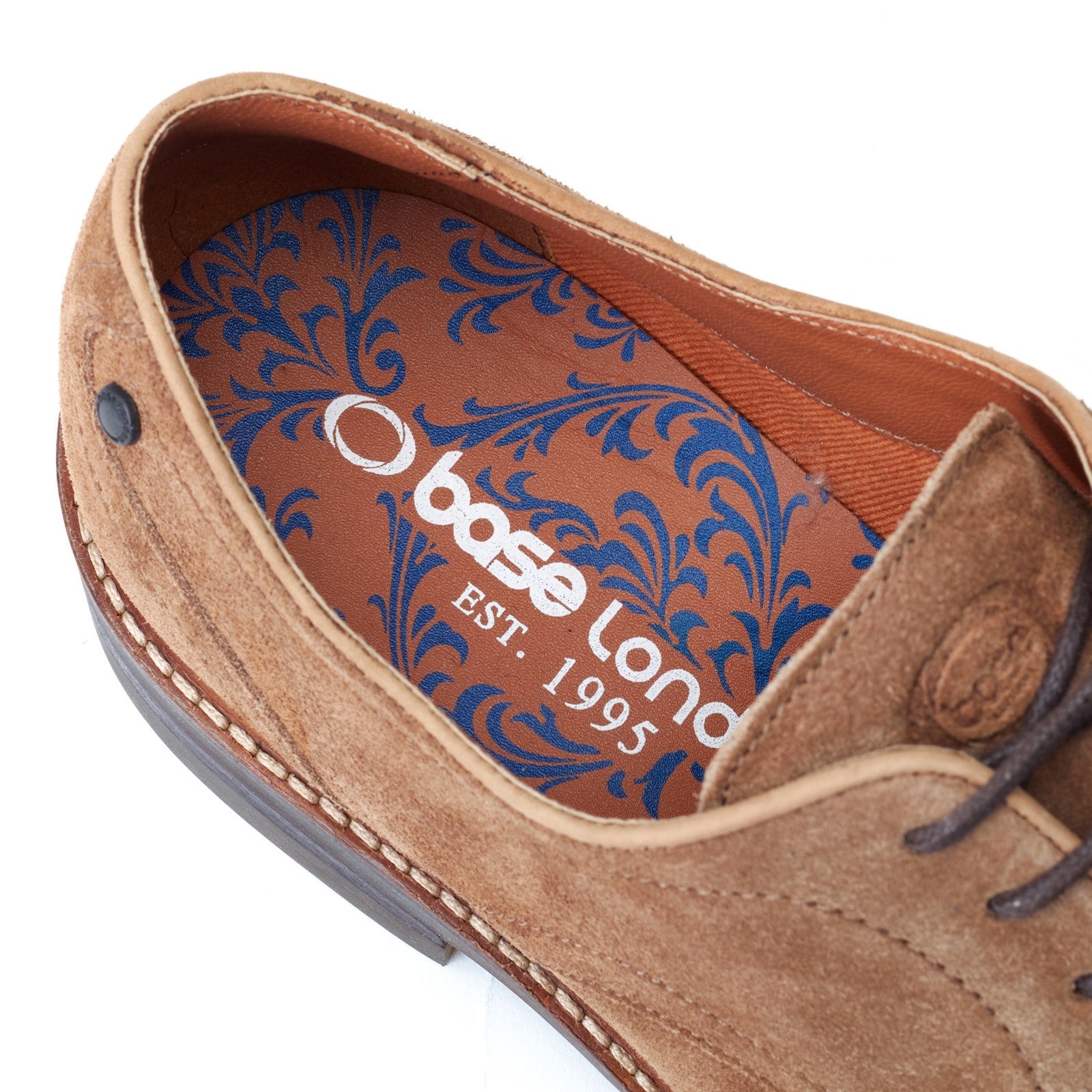 Base London MAWLEY Mens Shoes Camel detail view of the interior featuring leather and textile lining.