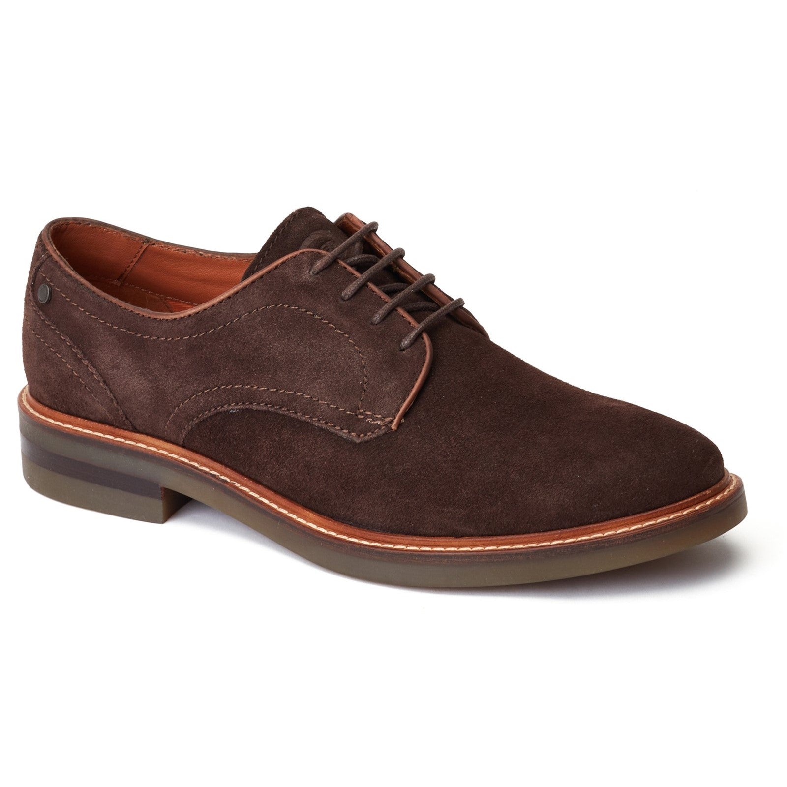 Base London MAWLEY Mens Shoes Brown side view showing suede upper, lace-up detail, and rubber sole.