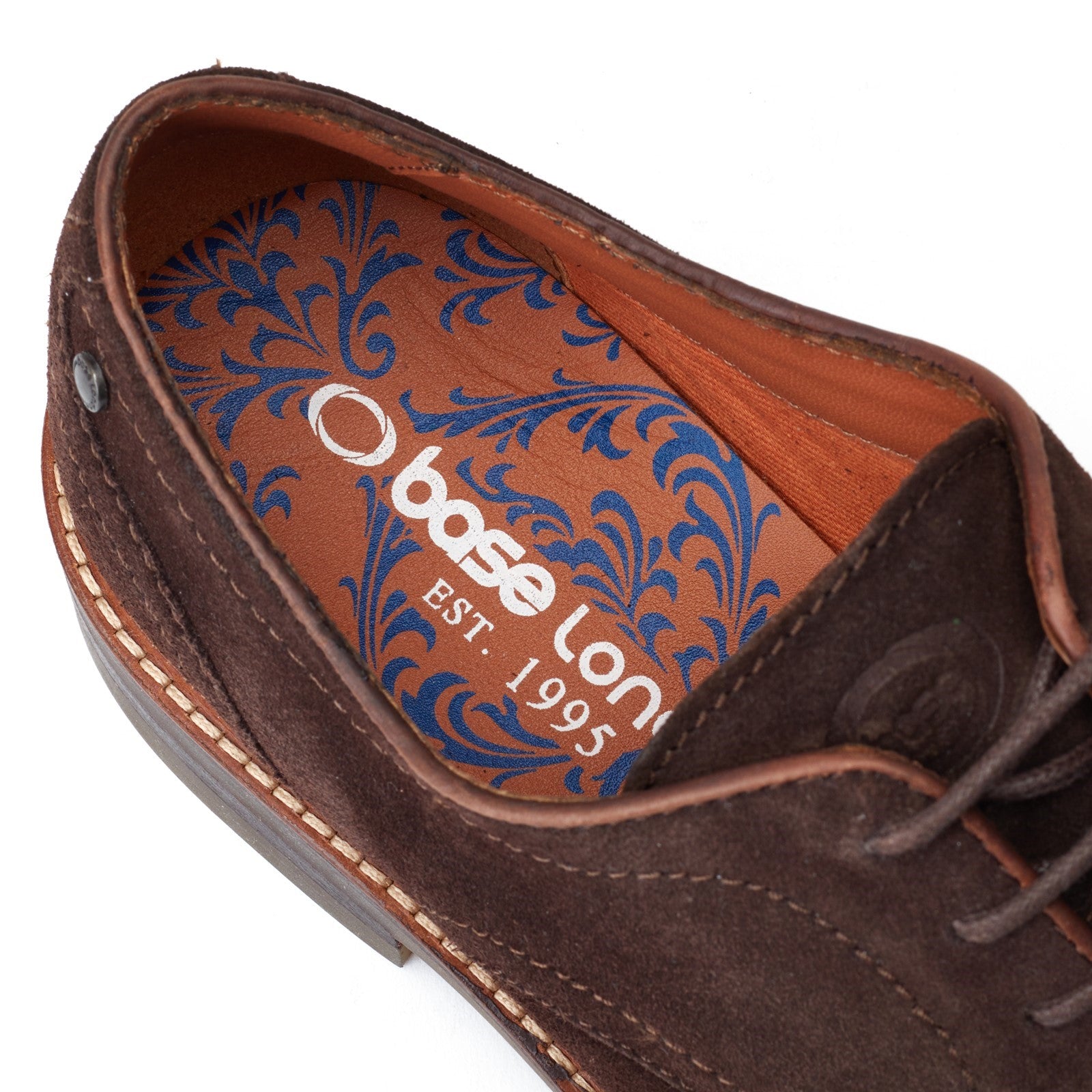 Base London MAWLEY Mens Shoes Brown top view showing the interior design and logo on the insole.