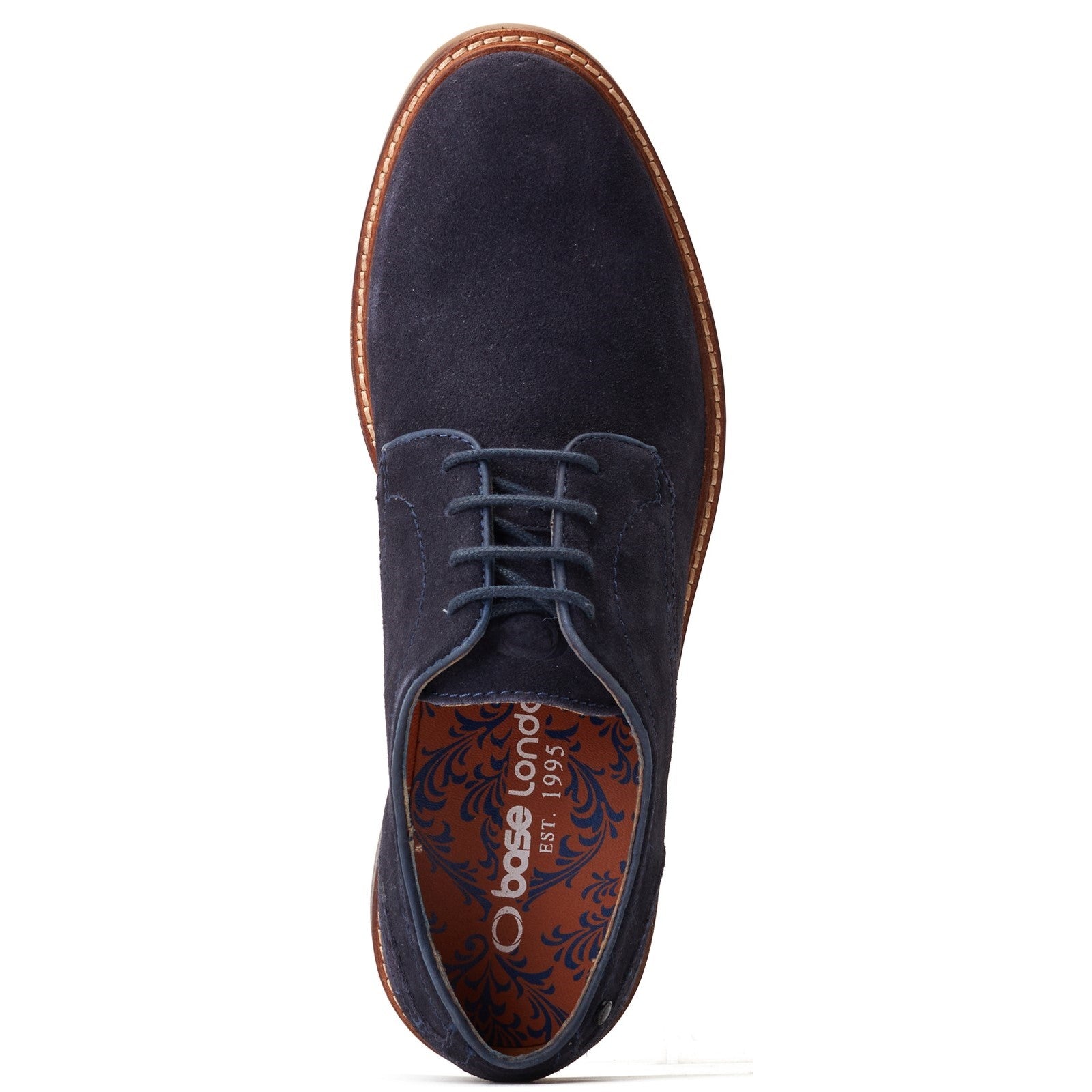 Base London MAWLEY Mens Shoes Navy top view showcasing lace-up design and suede upper.