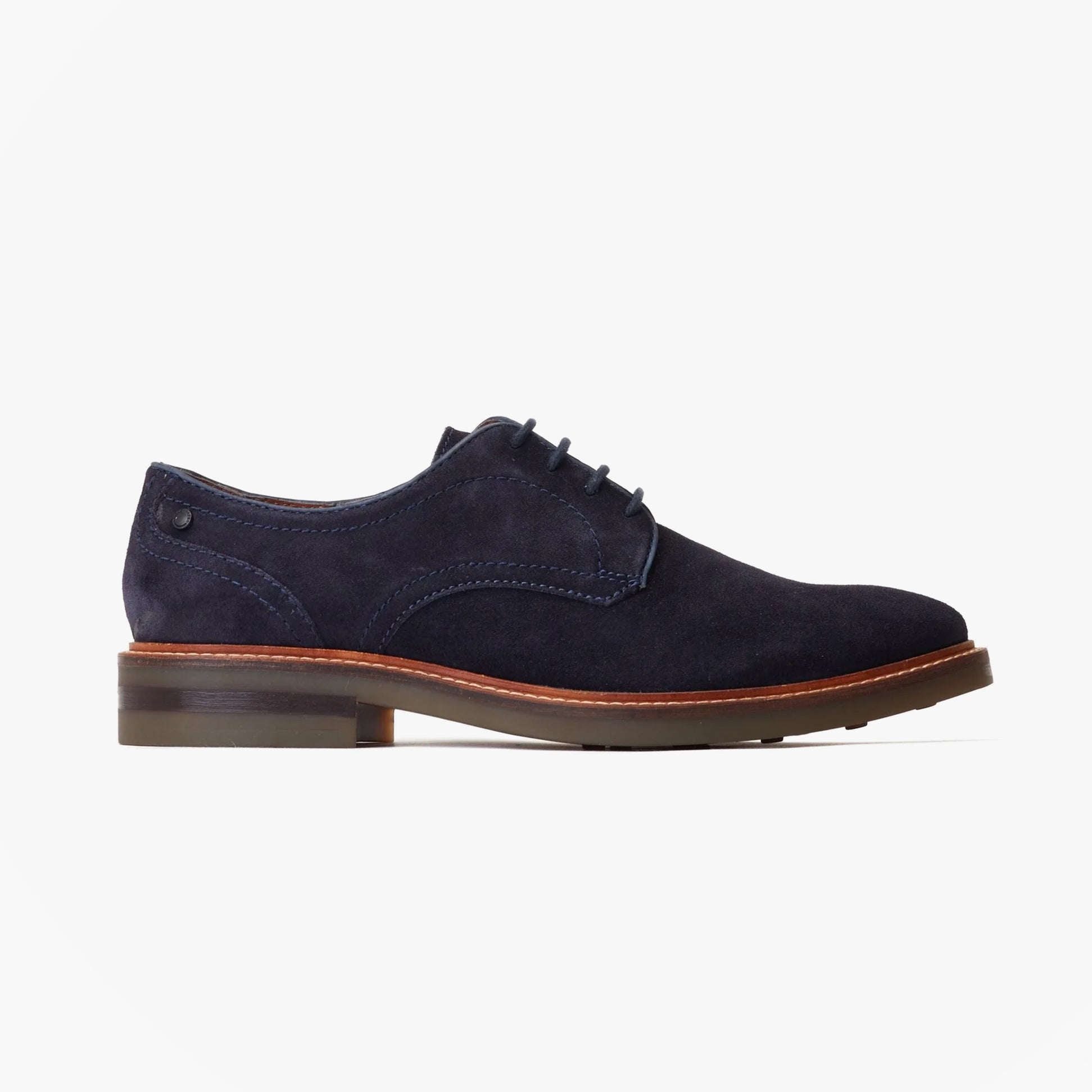 Base London MAWLEY Mens Shoes Navy side view featuring suede upper, lace-up closure, and low top design.