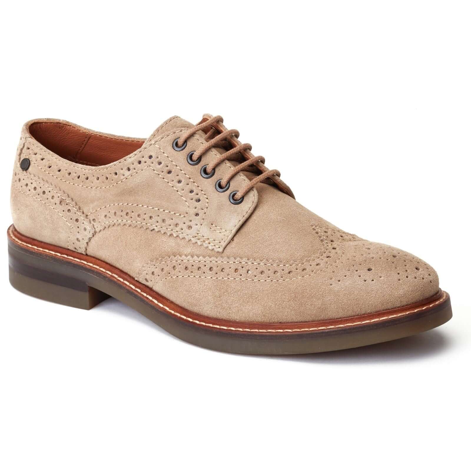 Base London HATFIELD Mens Shoes Tan side view showcasing suede leather Derby shoes with round toe and lace-up fastening.