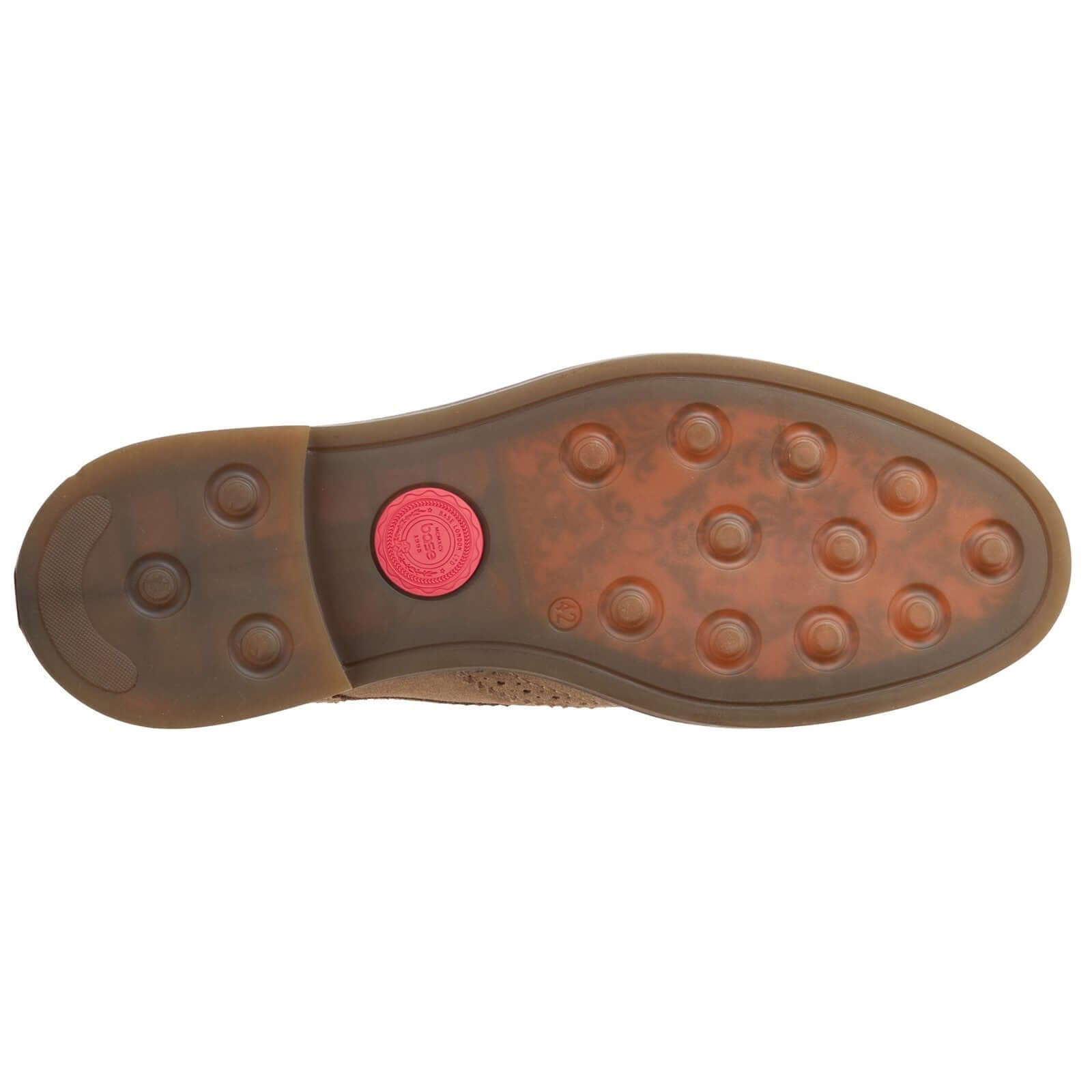 Base London HATFIELD Mens Shoes Tan bottom view of rubber sole with round tread patterns.