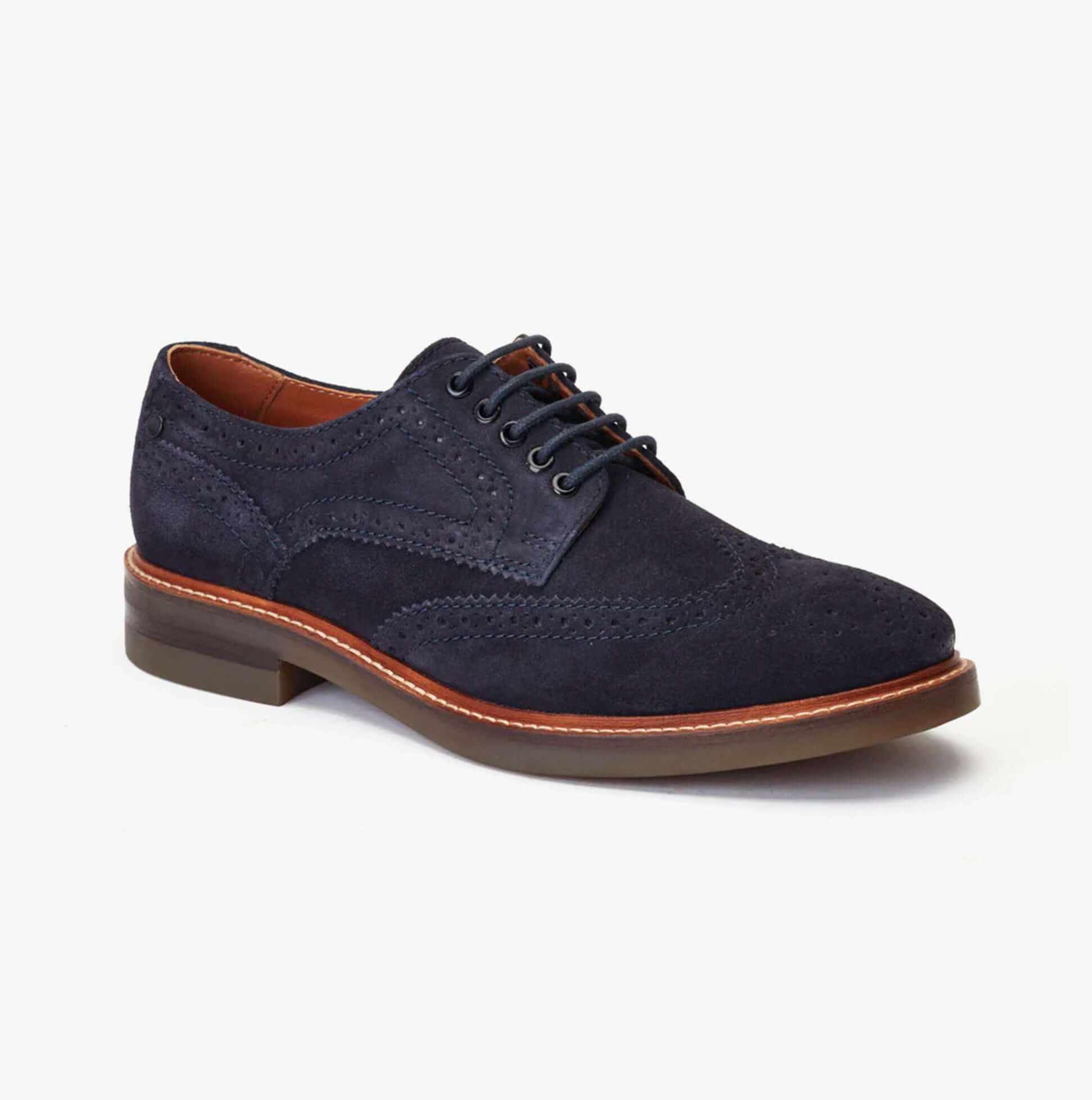 Base London HATFIELD Mens Shoes Navy side view in suede and leather with lace-up fastening