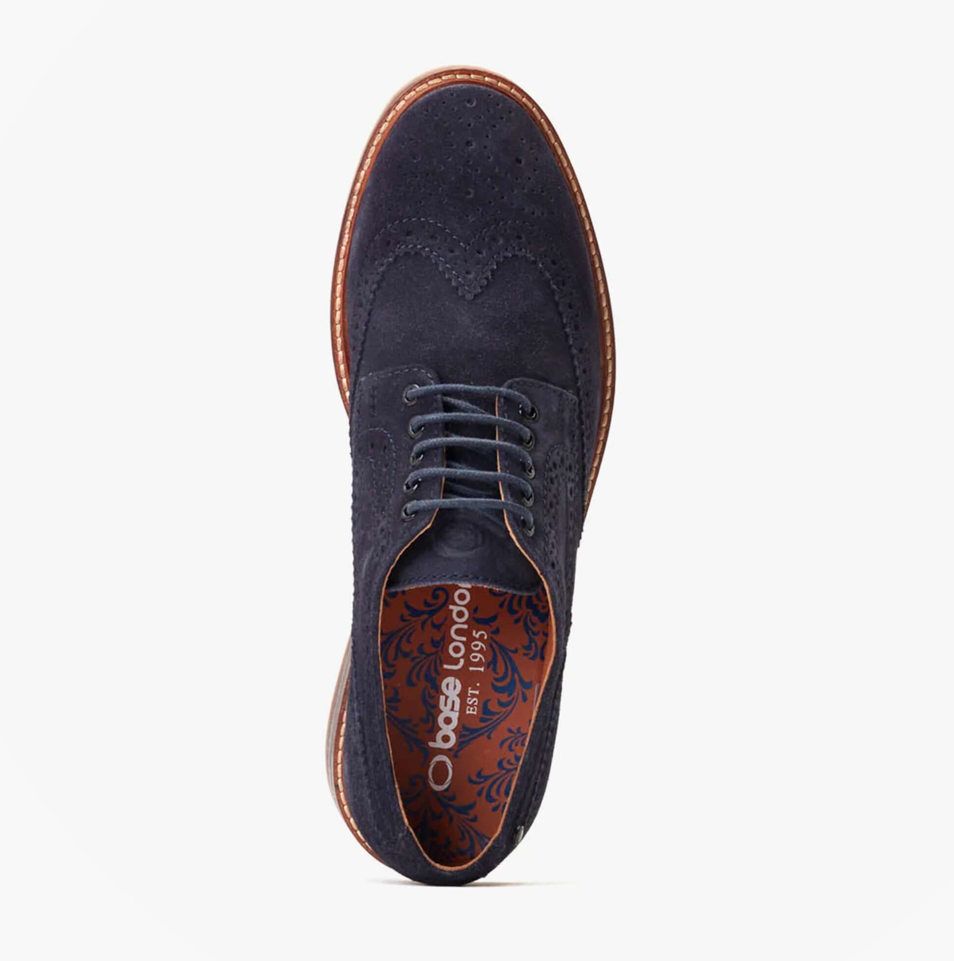 Base London HATFIELD Mens Shoes Navy top view showcasing lace-up design and suede upper.