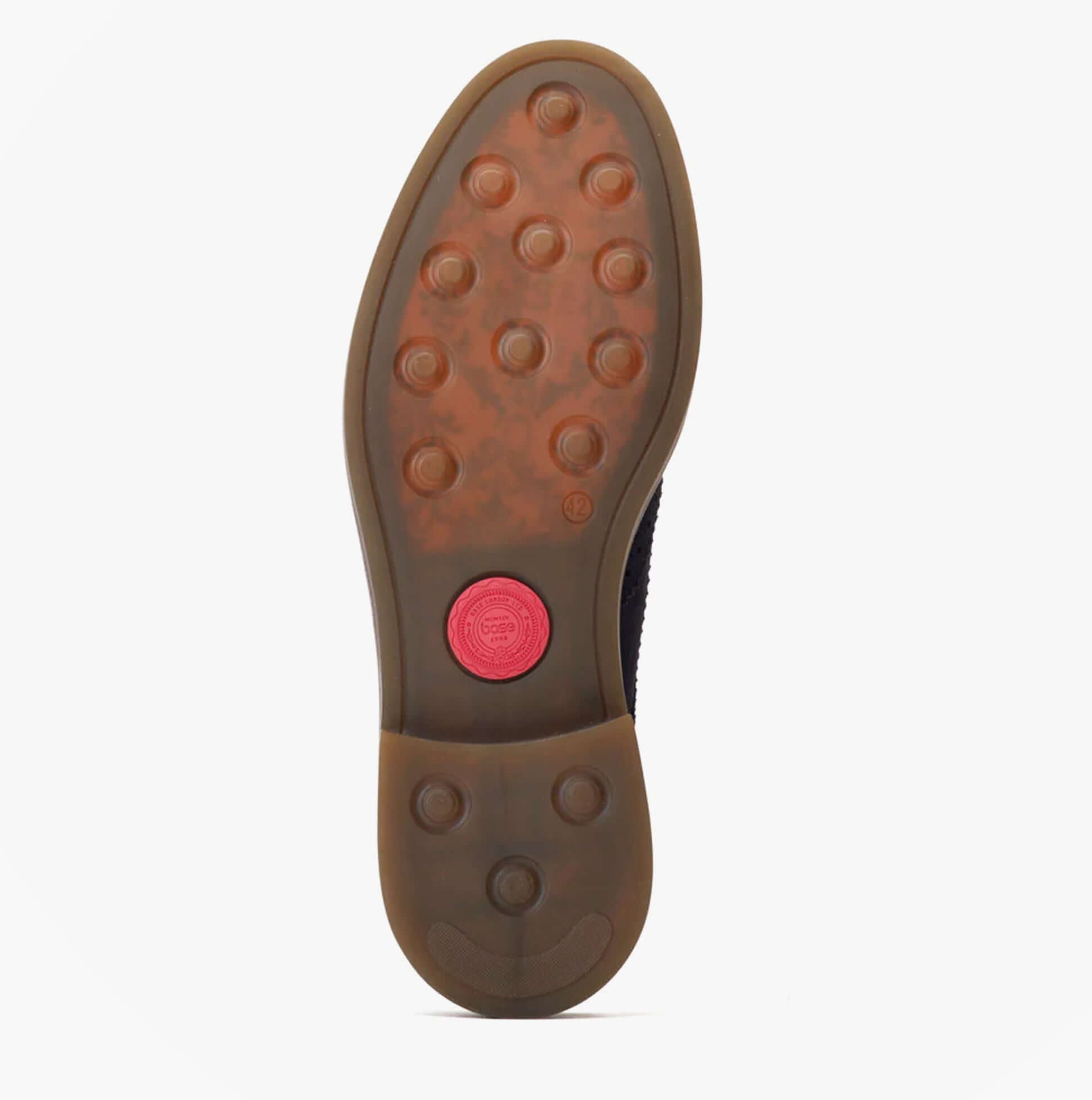 Base London HATFIELD Mens Shoes Navy bottom view showing rubber sole with circular grip design.