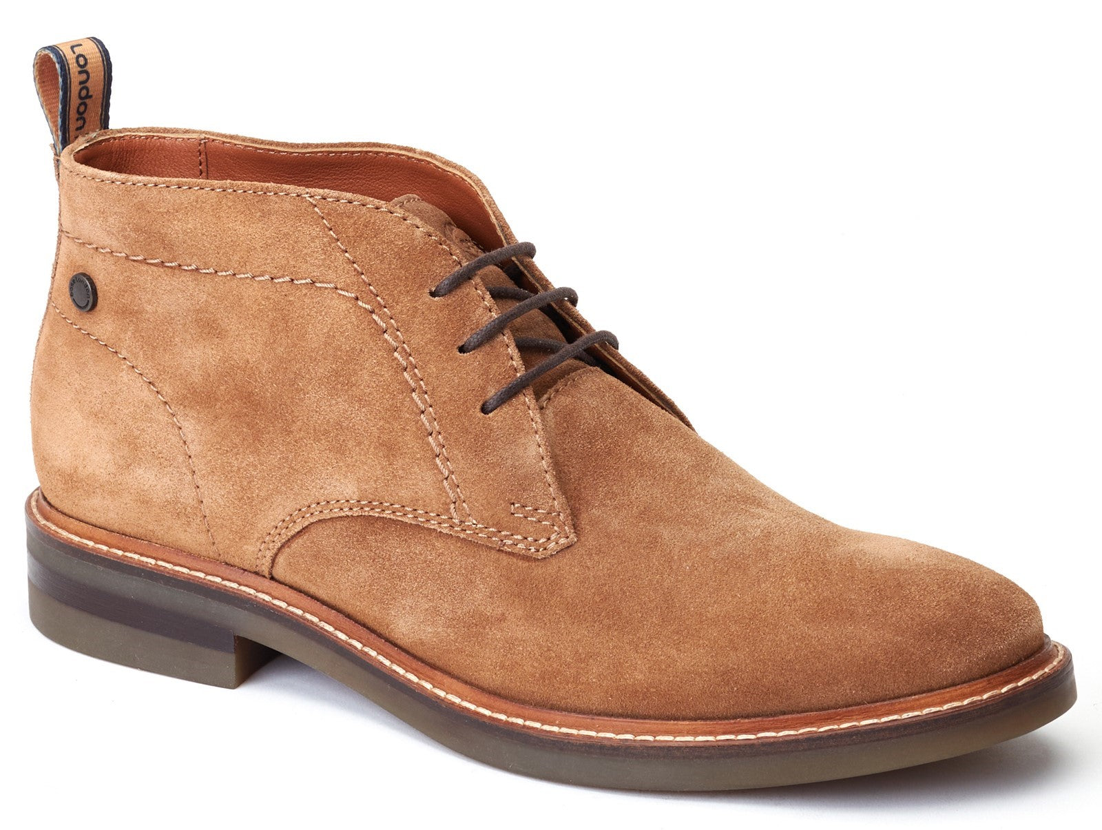 Base London KNEBWORTH Mens Boots Camel side view showing lace-up design and suede upper.
