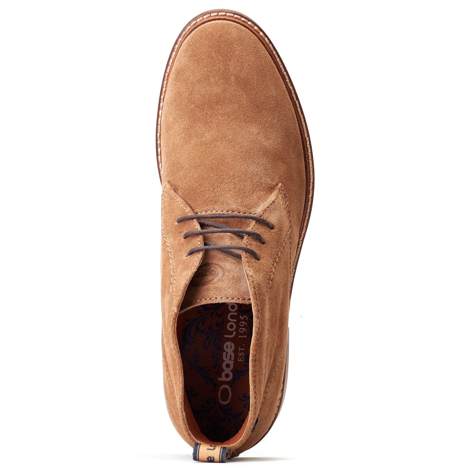 Base London KNEBWORTH Mens Boots Camel top view showing lace-up chukka boot style in suede, round toe and comfortable design.