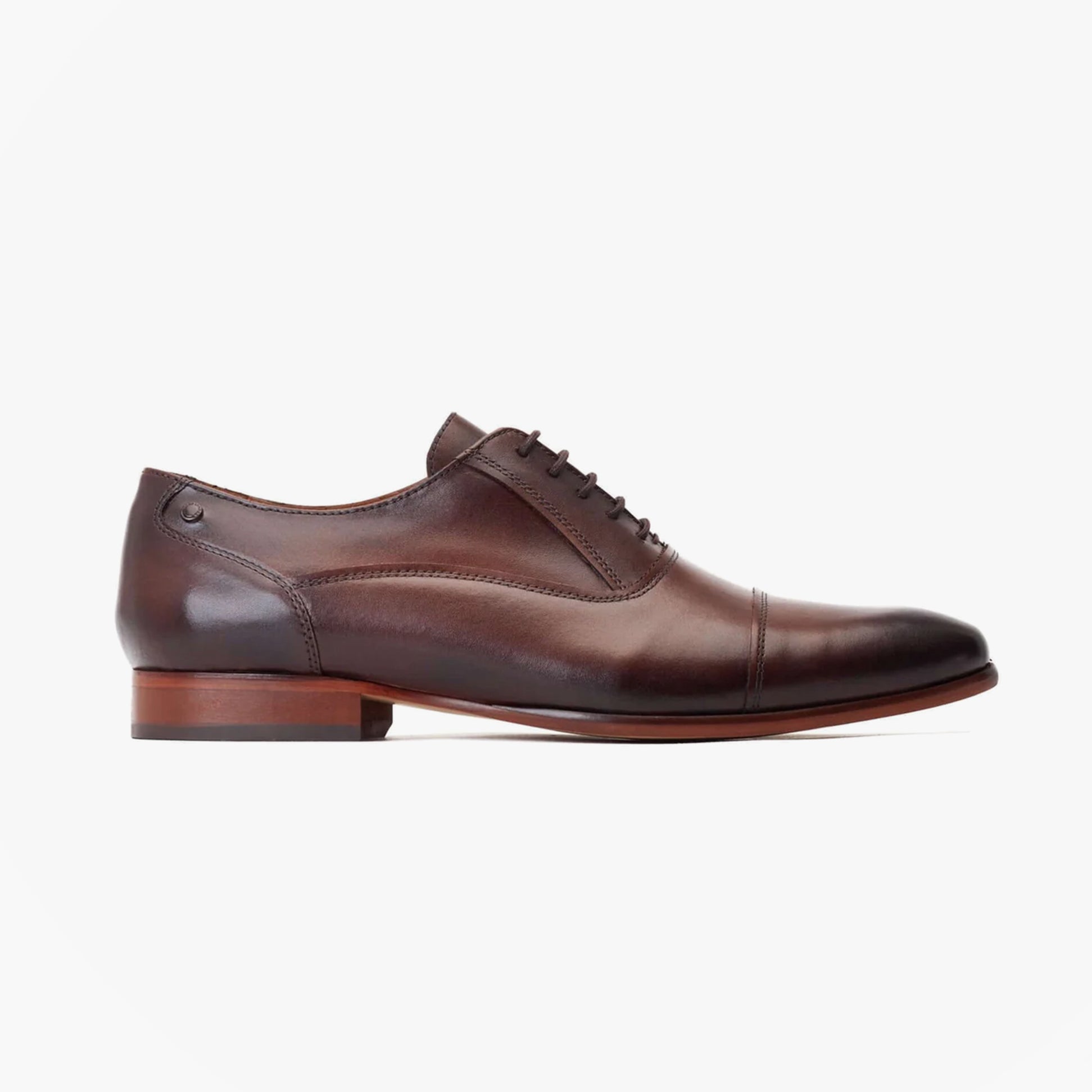 Base London ANGELO Mens Shoes Brown side view, leather oxford shoes with lace-up closure and low top design.