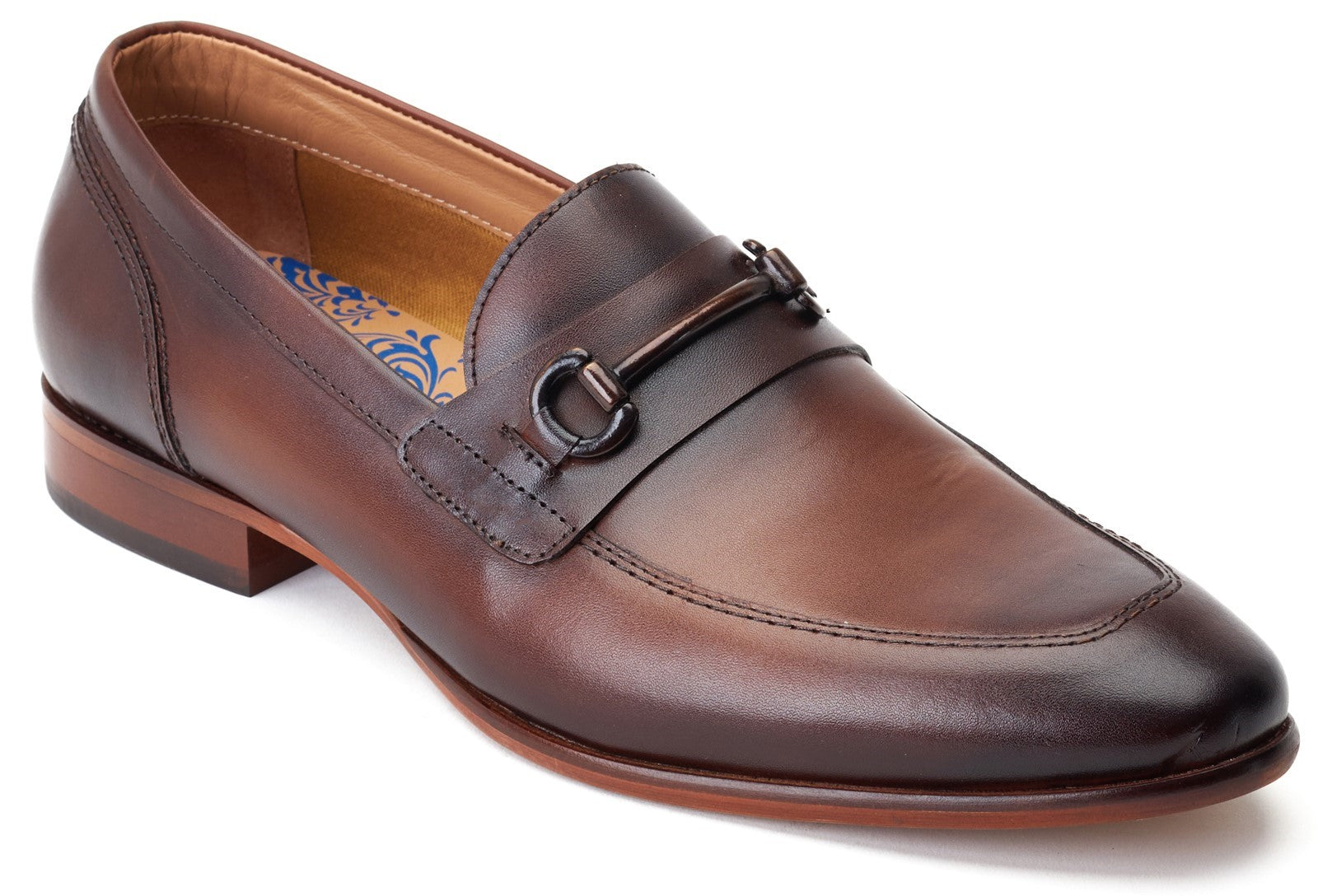 Base London RUSSO Mens Shoes Brown side view leather loafers with slip-on design and rubber sole.
