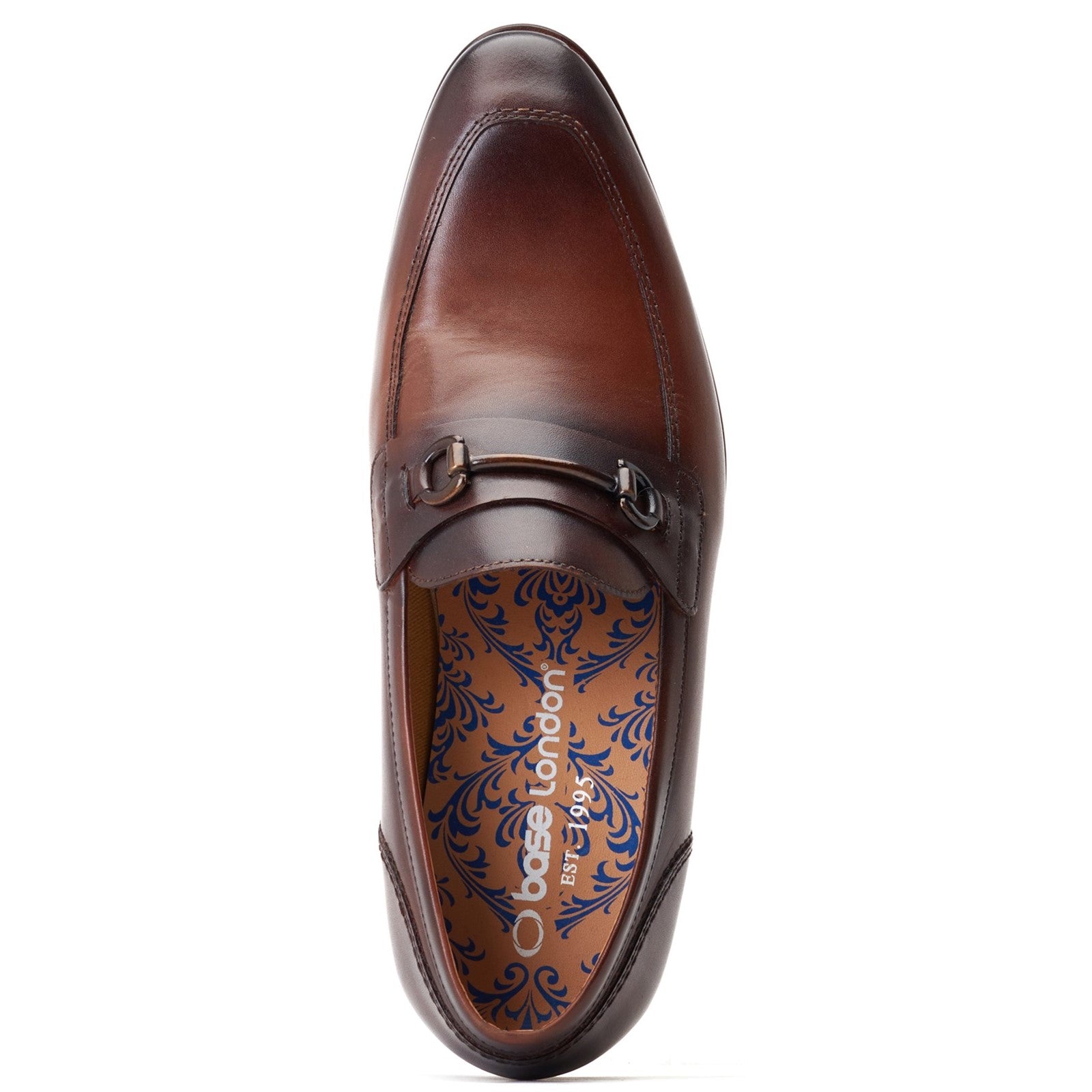 Base London RUSSO Mens Shoes Brown top view loafer style leather upper with buckle detail