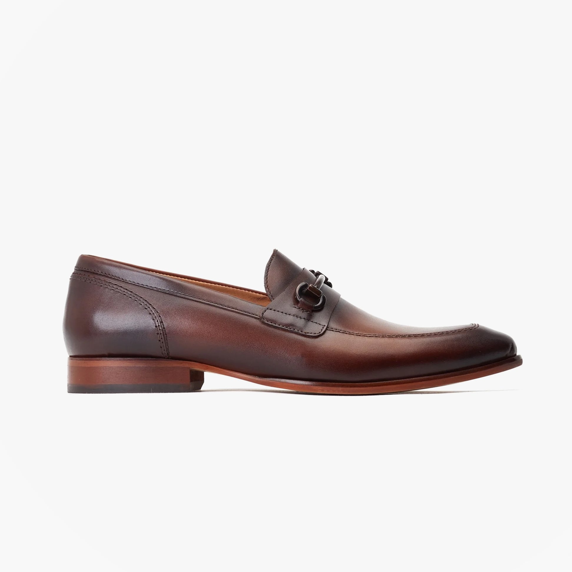 Base London RUSSO Mens Shoes Brown side view, leather loafer with almond toe and slip-on design.