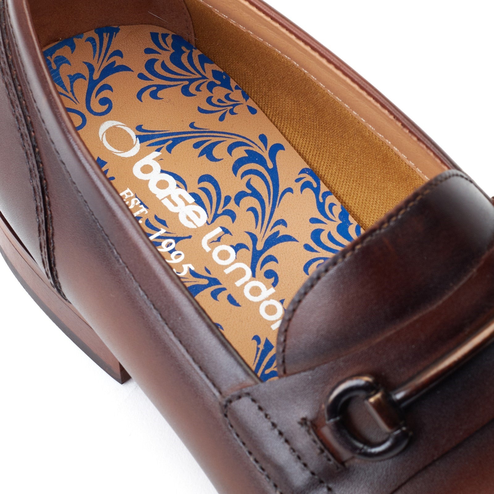 Base London RUSSO Mens Shoes Brown top view showing the brown leather and brand logo detail.