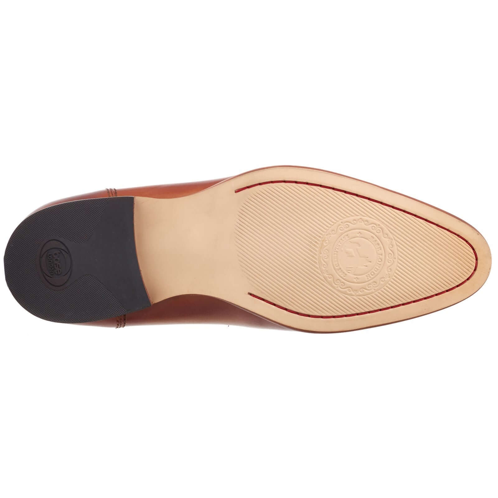 Base London RUSSO Mens Shoes Tan bottom view showing rubber sole details and design.