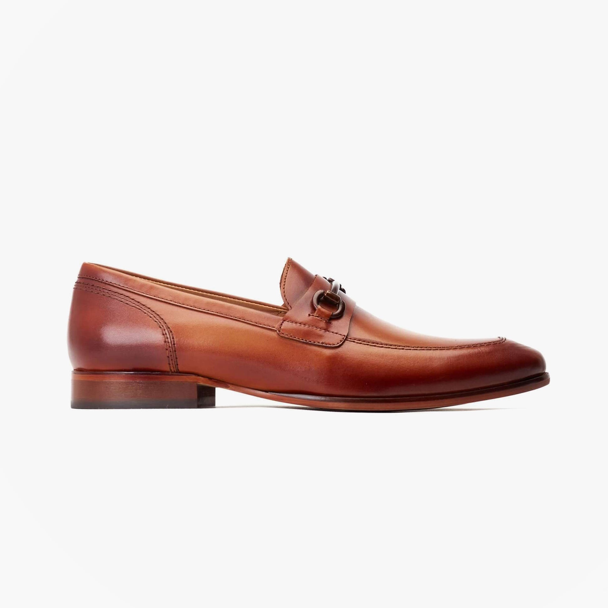Base London RUSSO Mens Shoes Tan side view showing leather loafers with almond toe and slip-on design.