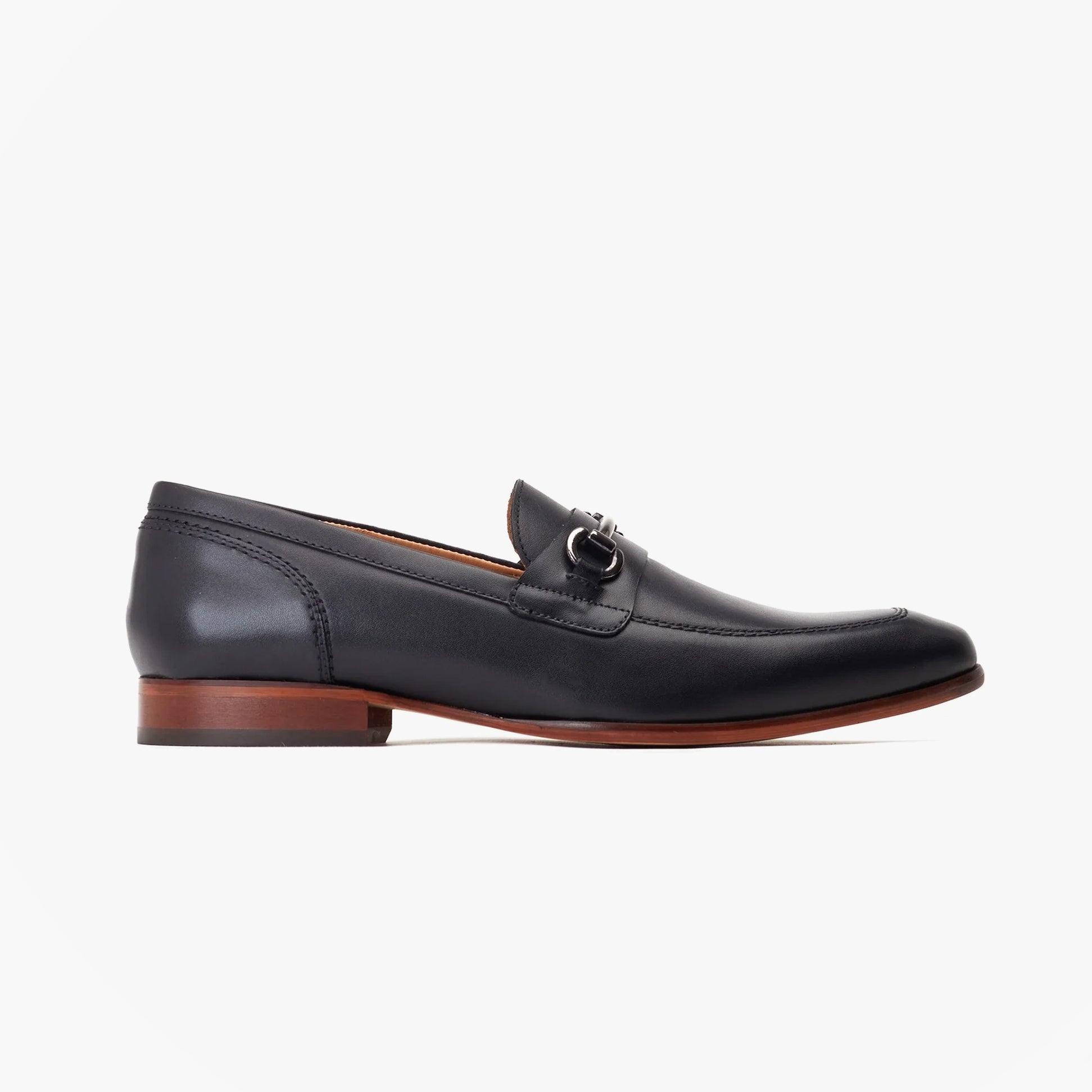 Base London RUSSO Mens Shoes Black side view, stylish leather loafers with slip-on design.
