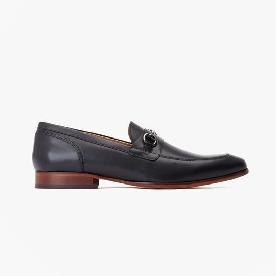 Base London RUSSO Mens Shoes Black side view, stylish leather loafers with slip-on design.